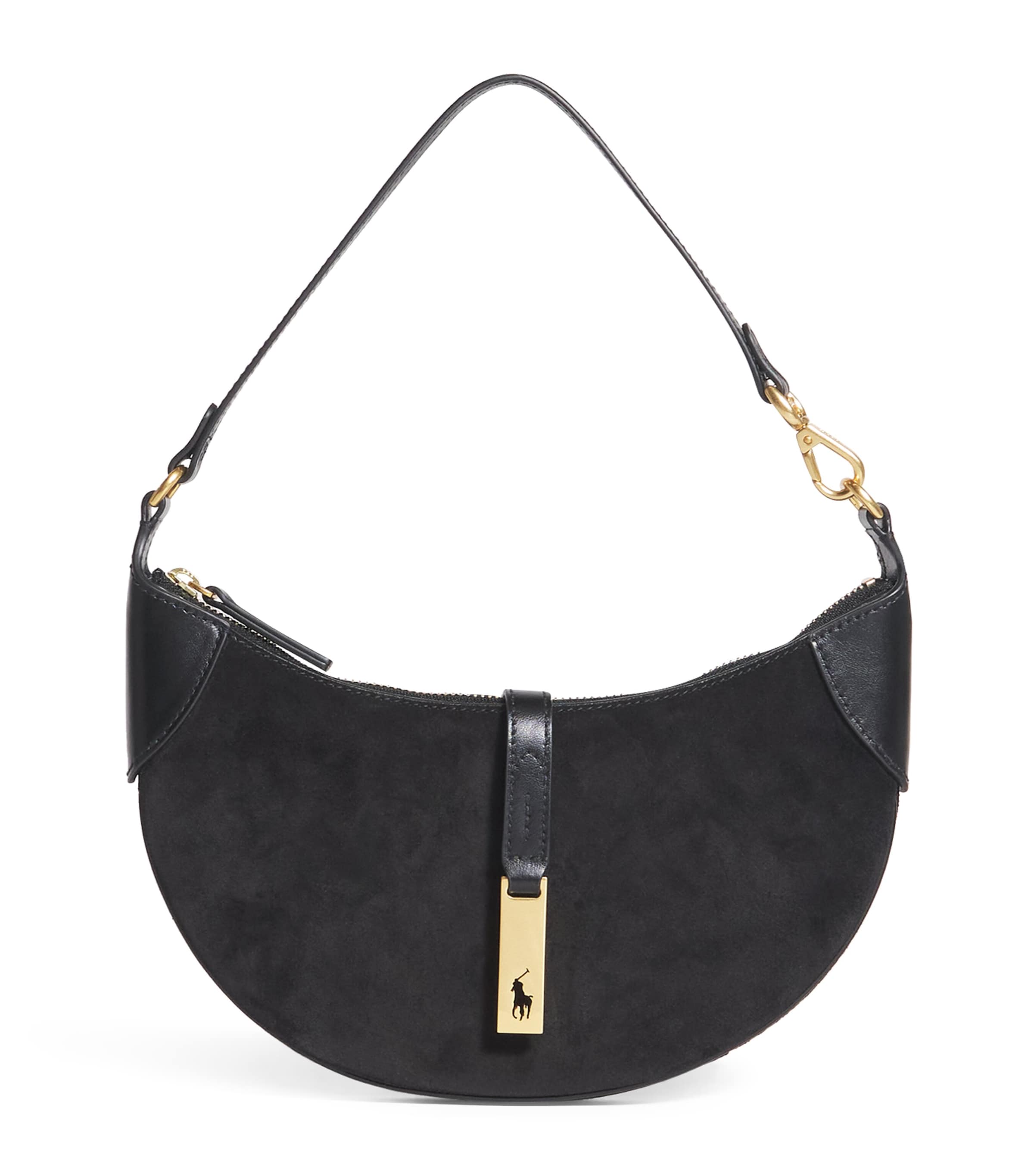 Polo Ralph Lauren Small Suede Id Shoulder Bag In Black
