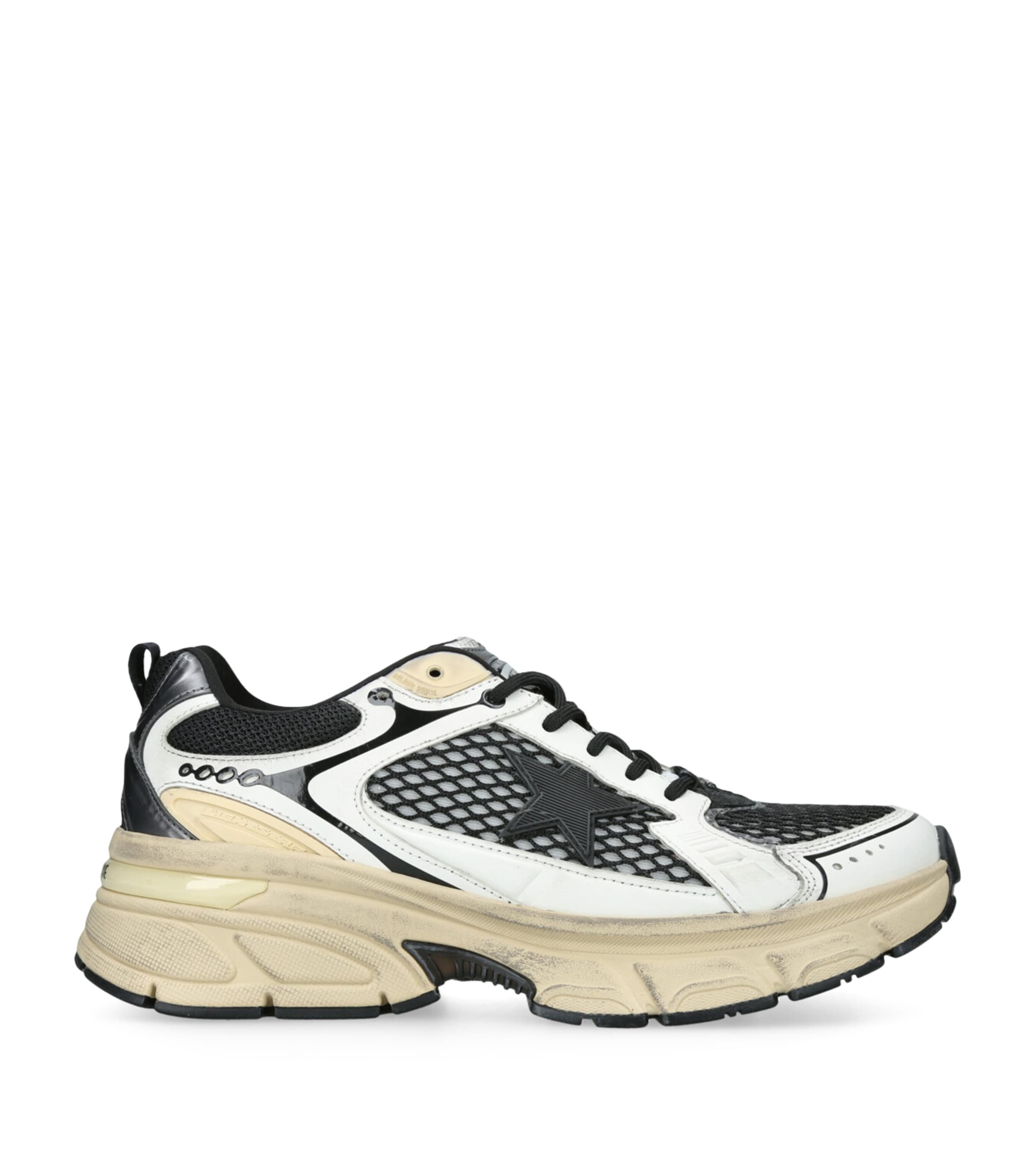 Golden Goose Leather Trainers With Mesh Panels In Black
