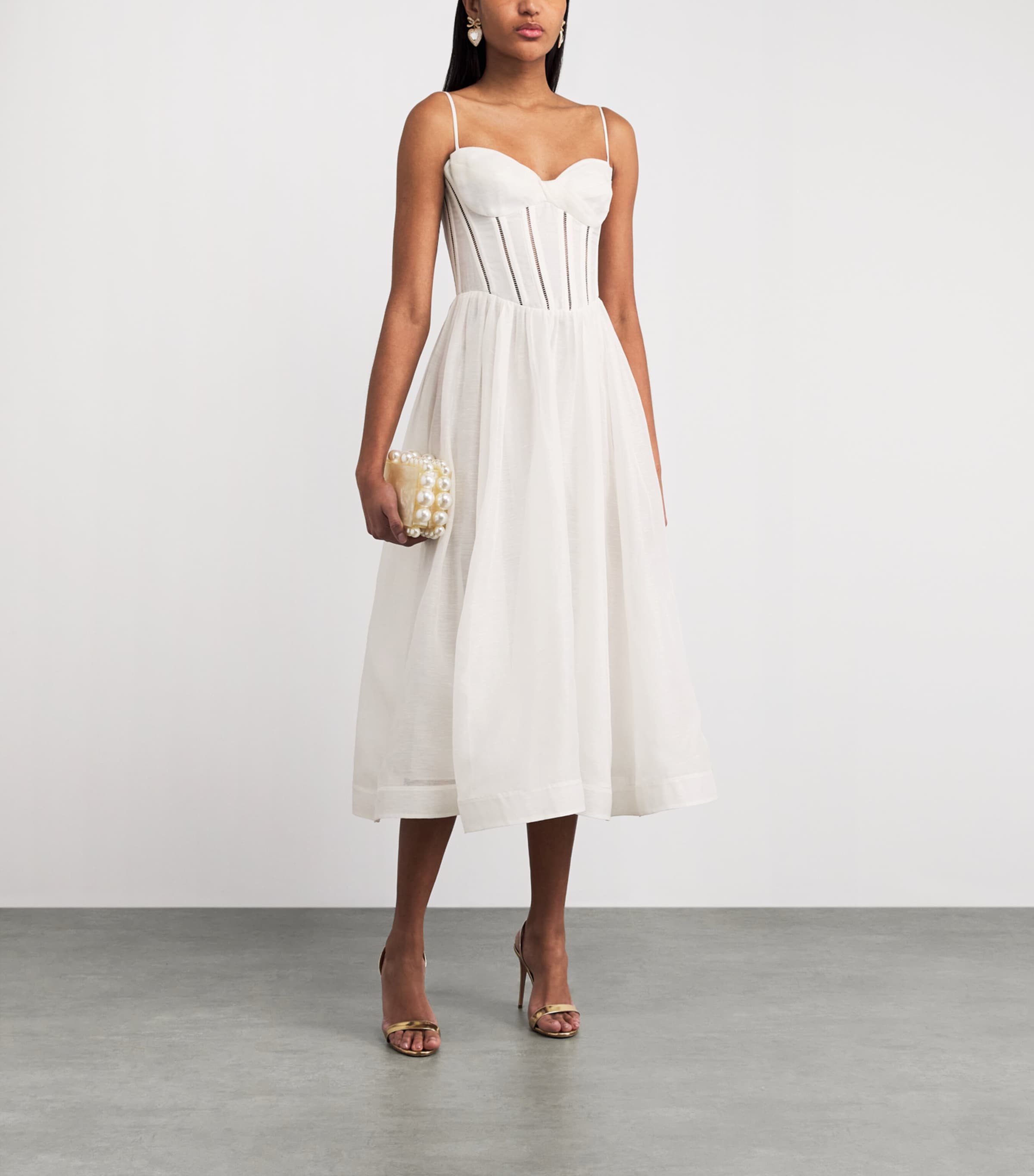 Zimmermann Womens Linen-Silk Luna Corset Midi Dress Ivory Image 2