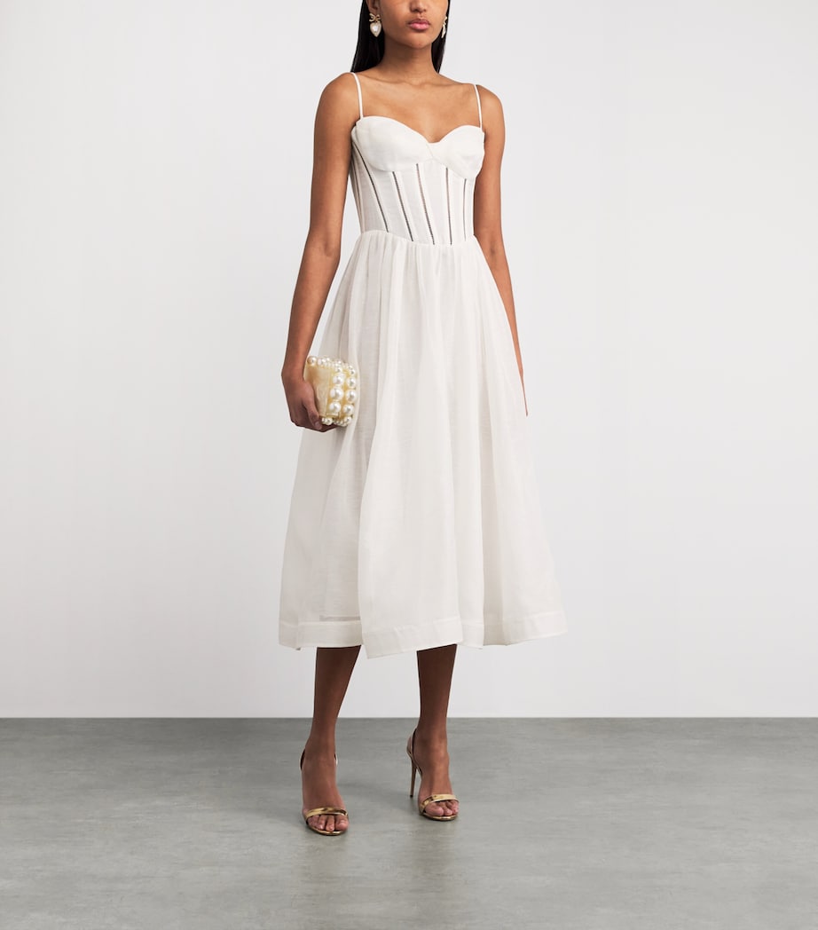 Zimmermann Womens Linen-Silk Luna Corset Midi Dress Ivory Image 2