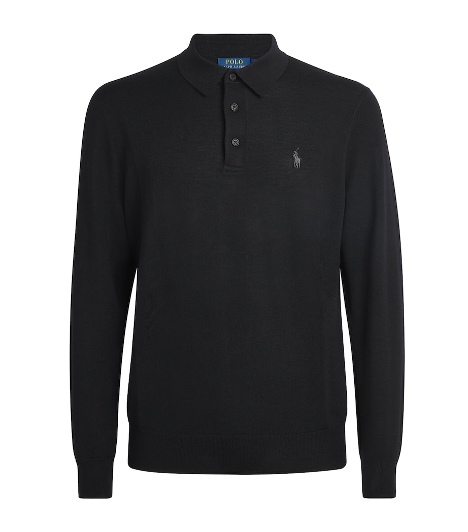 Polo Ralph Lauren Mens Wool Polo Pony Long-Sleeve Polo Shirt Polo Black Image 1