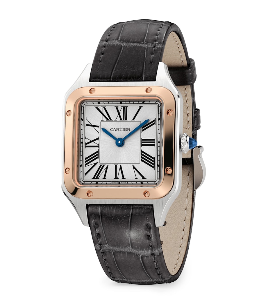 Rose Gold and Stainless Steel Santos de Cartier Watch 27.5mm SILVER Image 2