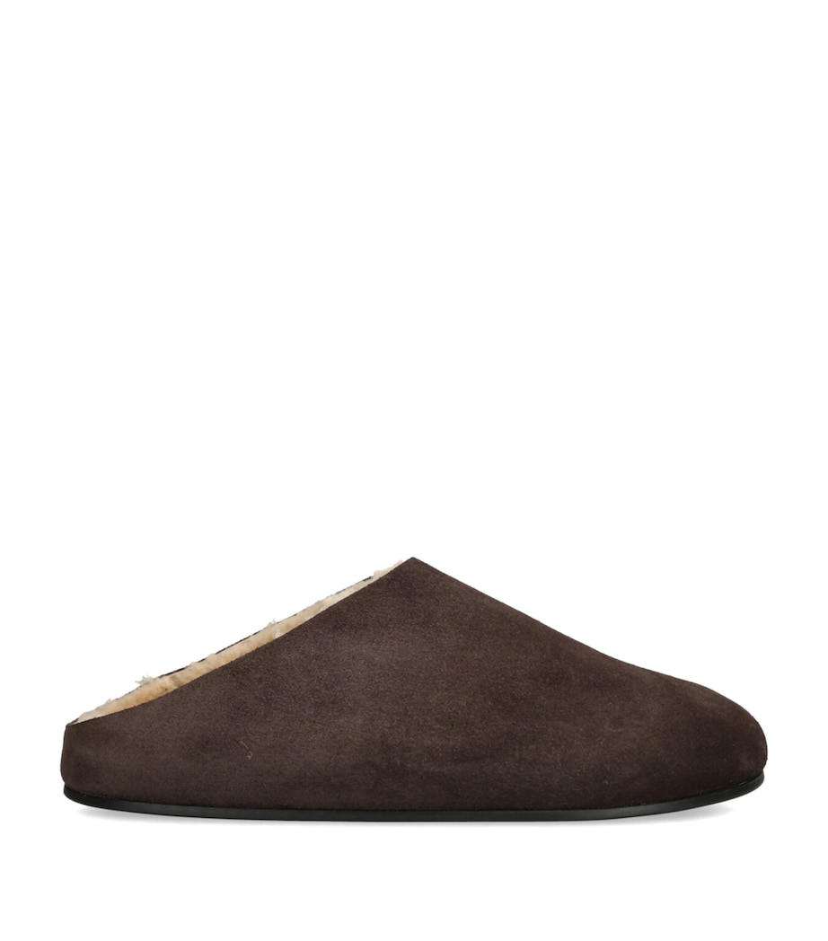 Hudson Suede Shearling Slides DARK BROWN Image 1