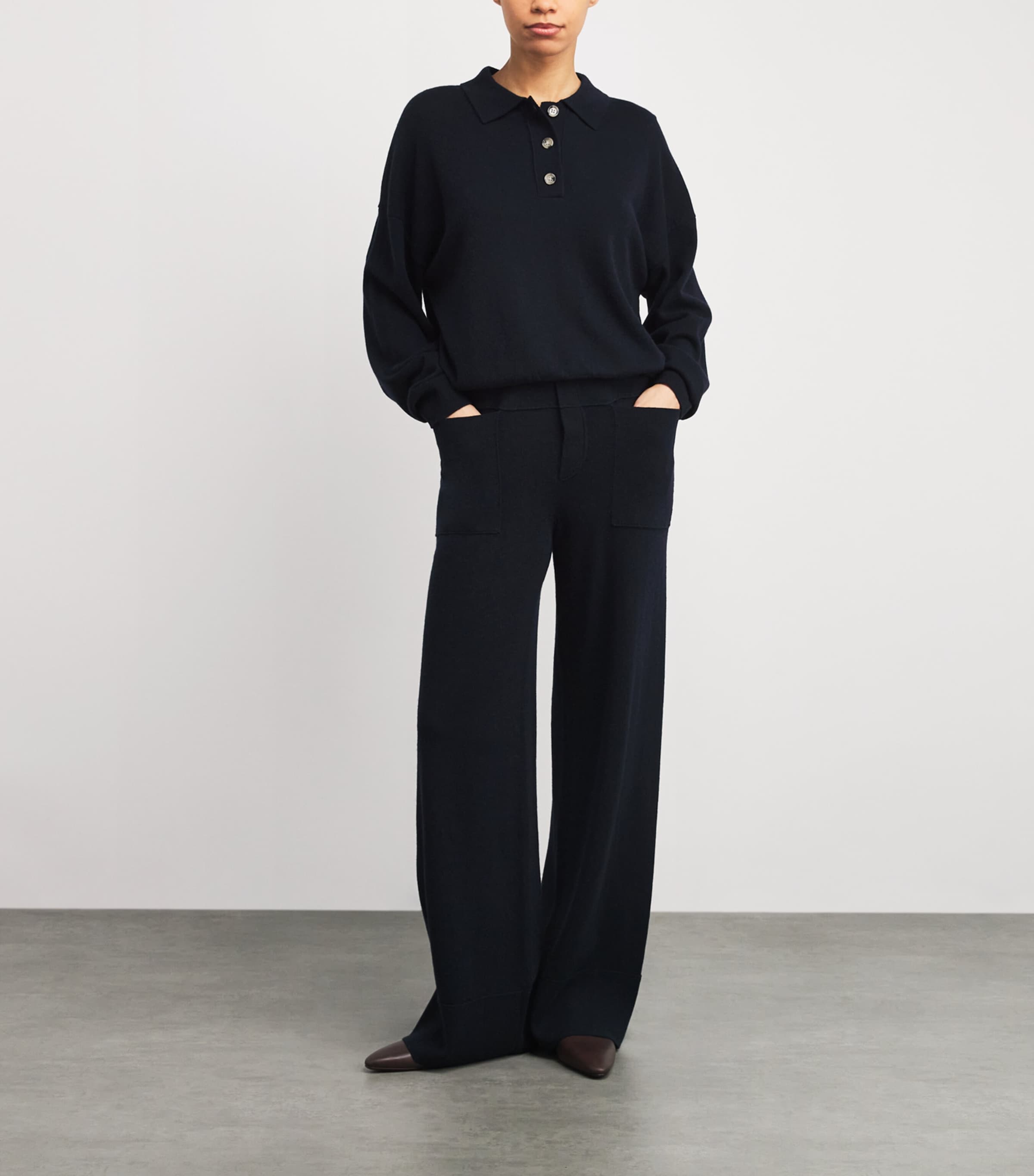 Allude Womens Cashmere Polo Sweater Navy Image 2