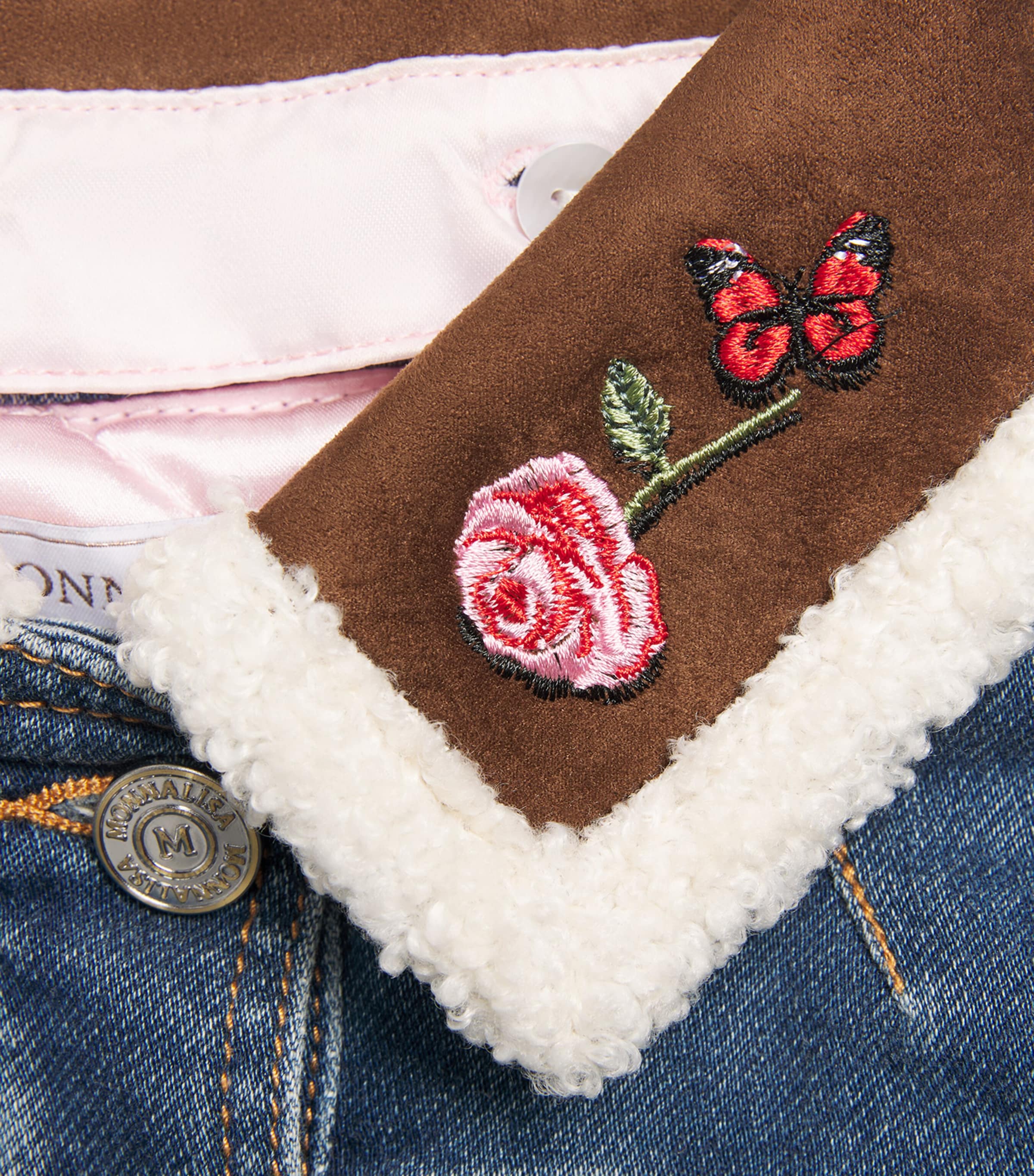 Monnalisa Floral-Embroidered Denim Jacket (2-12 Years) Blu Stone Denim Image 3