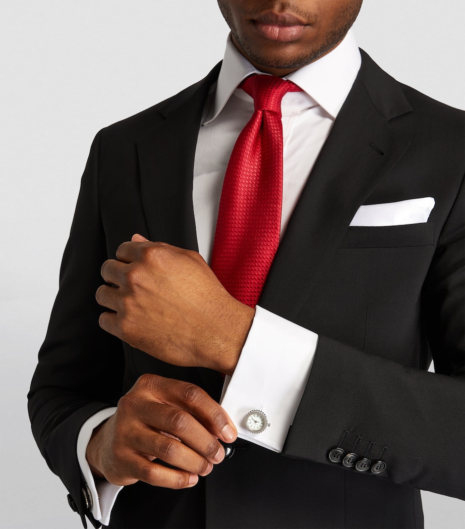 Palladium-Plated and Synthetic Ruby Watch Cufflinks SILVER/ BLACK Image 5