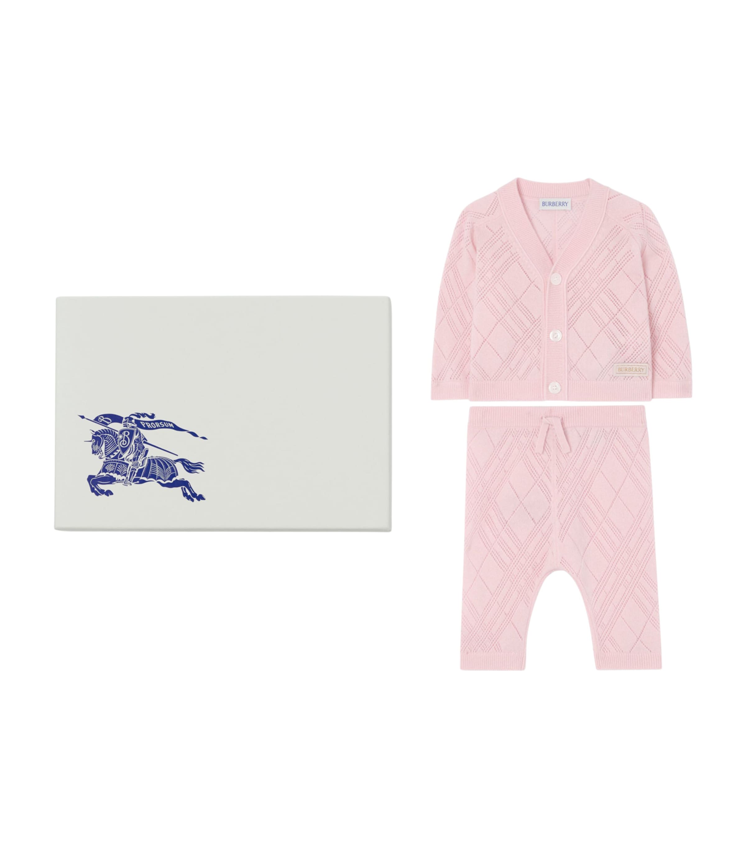 Burberry Kids Cashmere Check Cardigan and Trouser Set (1-18 Months) Archive Pink Image 1