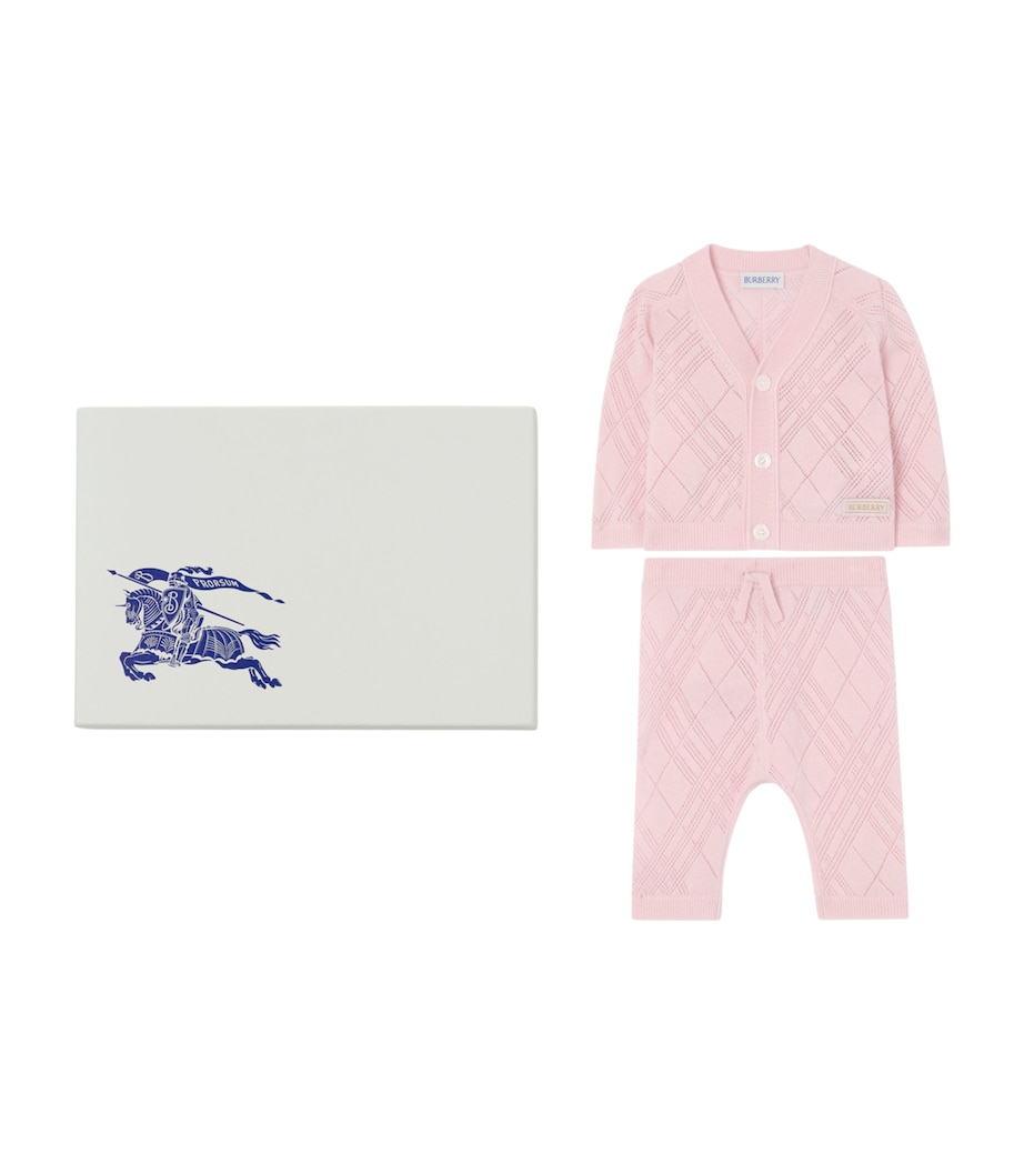 Burberry Kids Cashmere Check Cardigan and Trouser Set (1-18 Months) Archive Pink Image 1