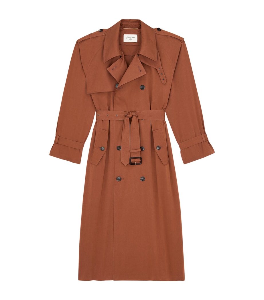 Saint Laurent Womens Cotton-Silk Oversized Trench Coat Image 2