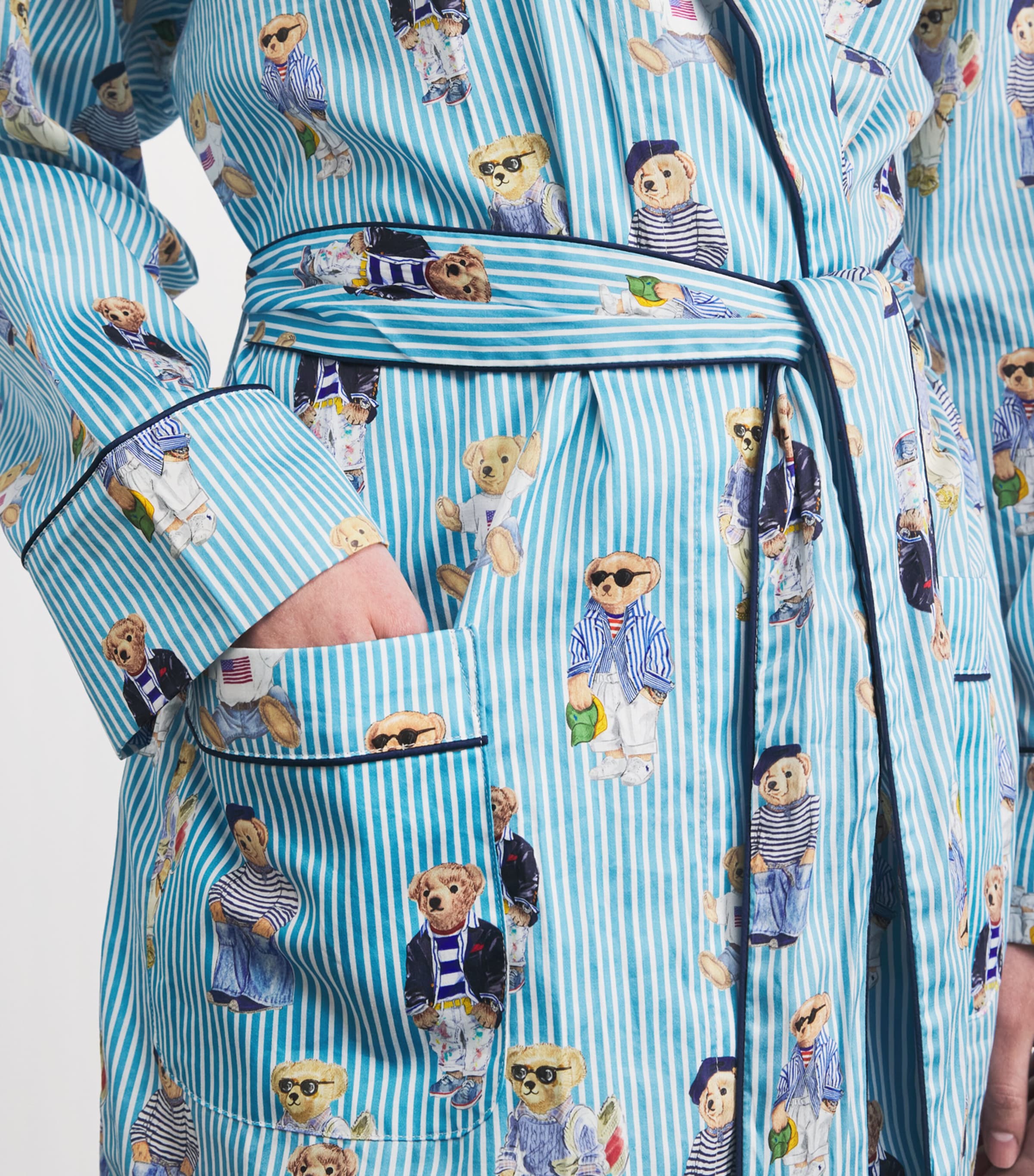 Polo Ralph Lauren Womens Cotton Heritage Polo Bear Robe Agua Mist Bear Image 3