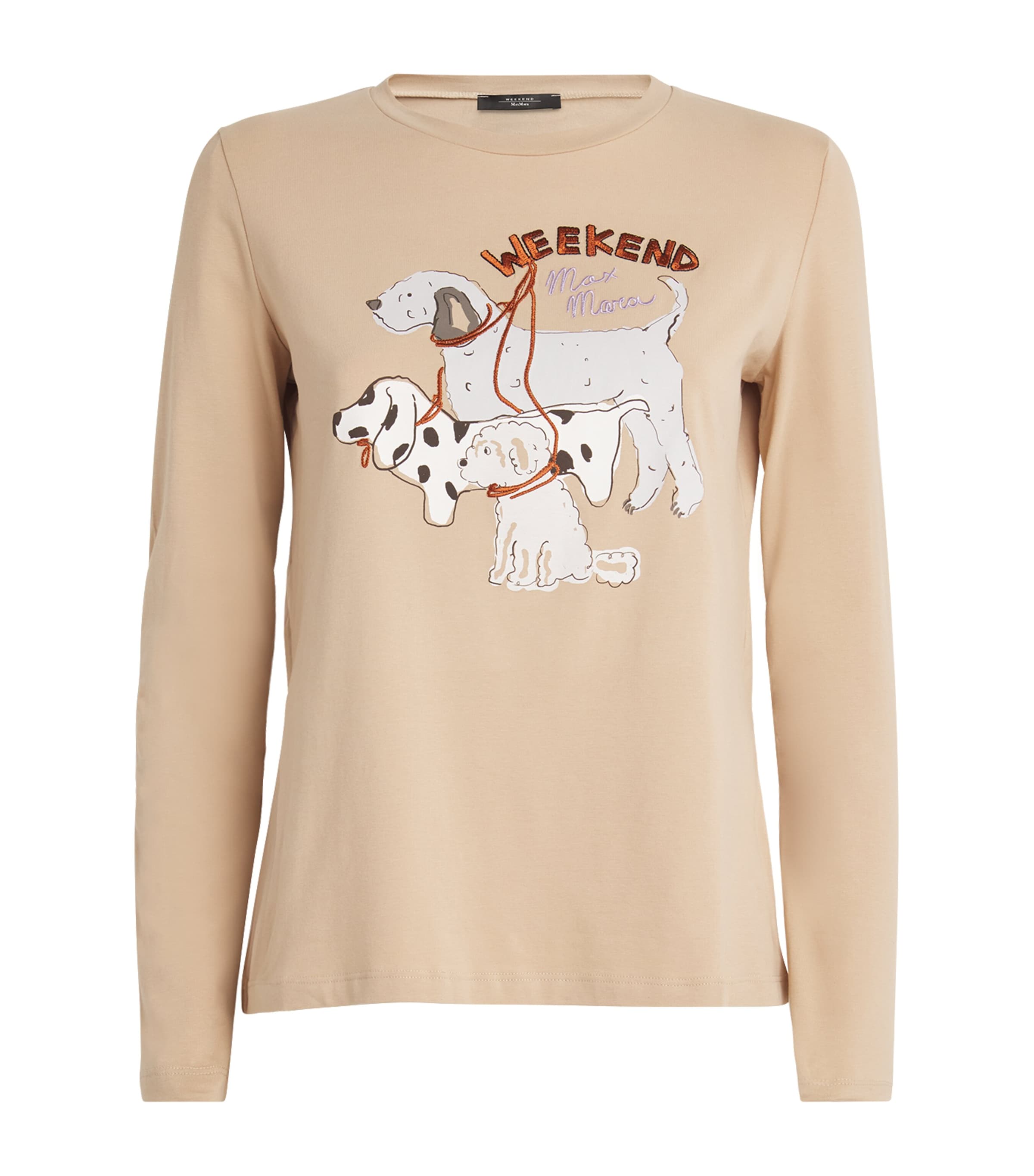 Shop Weekend Max Mara Stretch-cotton Printed T-shirt In Beige