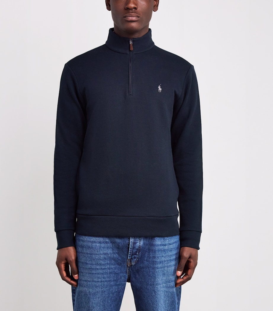 Cotton-Blend Polo Pony Quarter-Zip Sweater NAVY Image 3