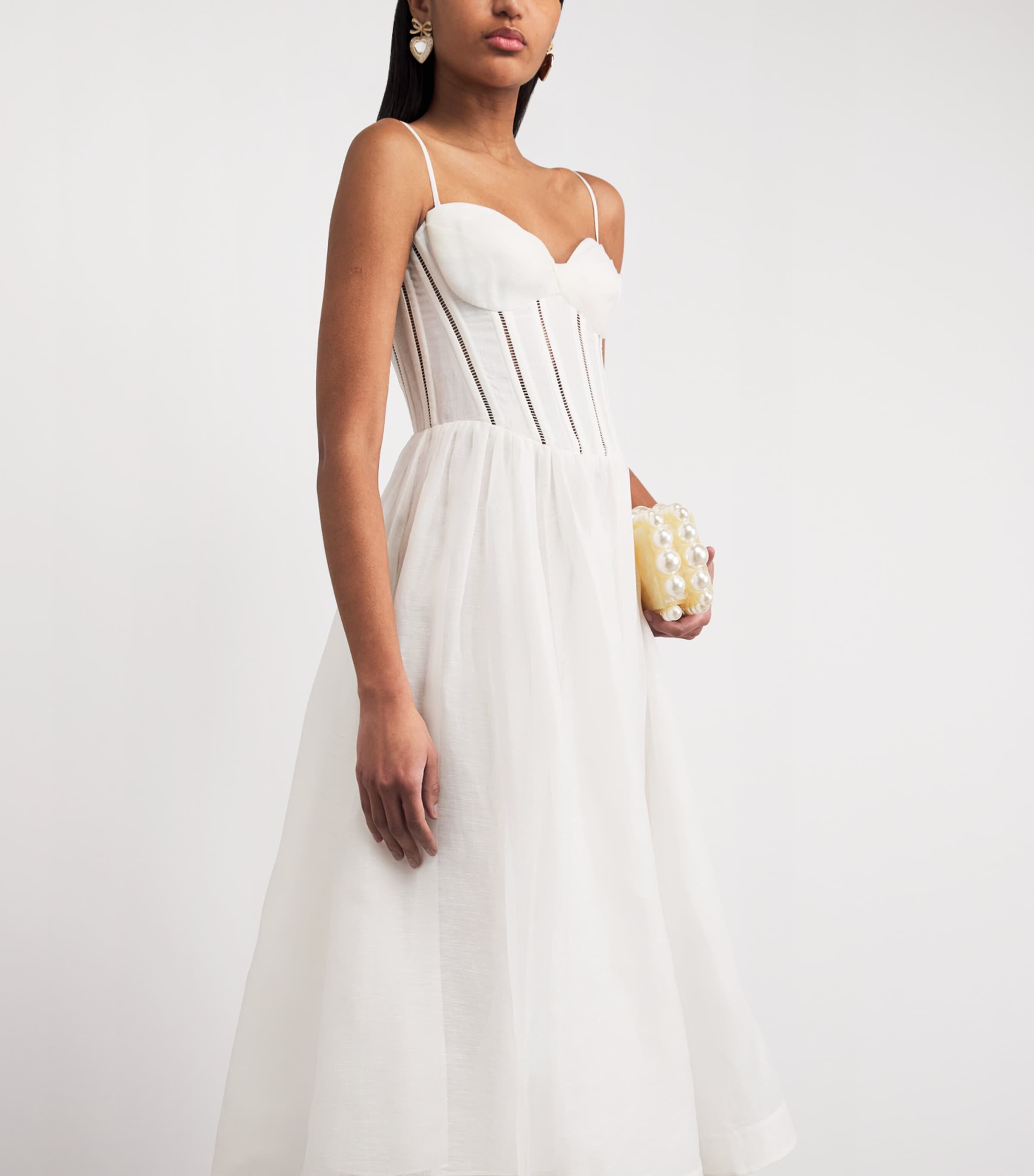 Zimmermann Womens Linen-Silk Luna Corset Midi Dress Ivory Image 5