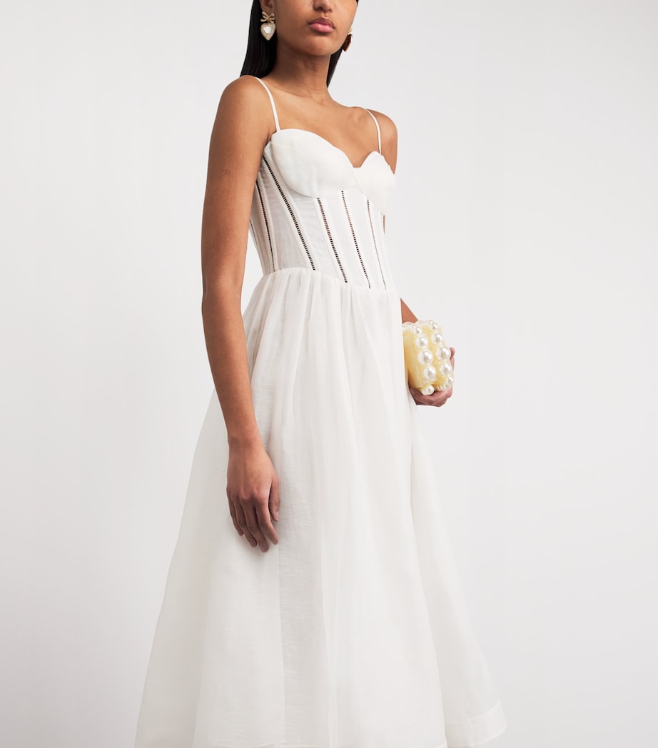 Zimmermann Womens Linen-Silk Luna Corset Midi Dress Ivory Image 5