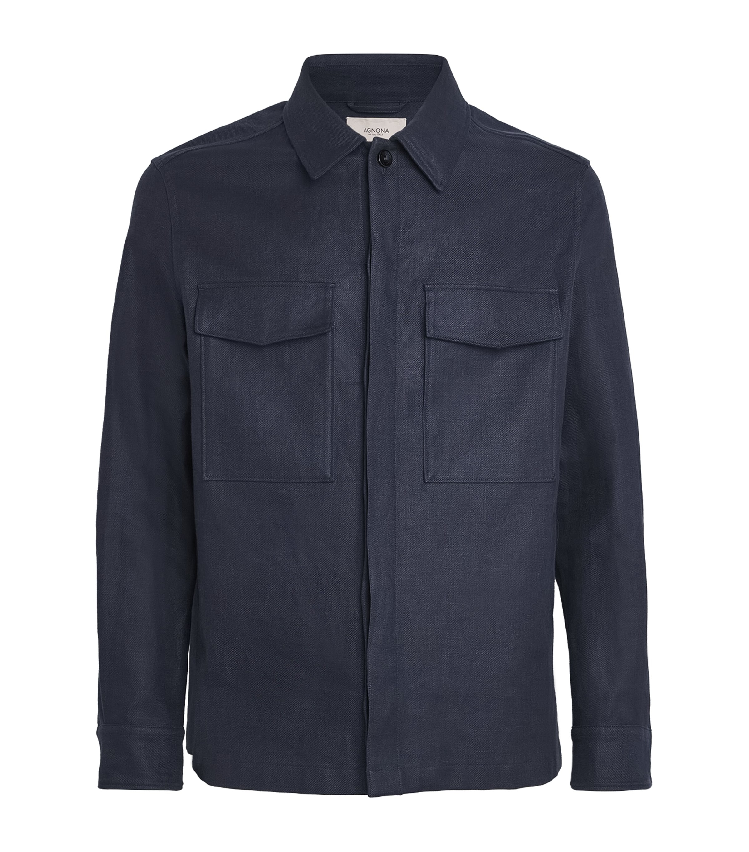 Agnona Mens Linen Concealed-Placket Overshirt Navy Image 1