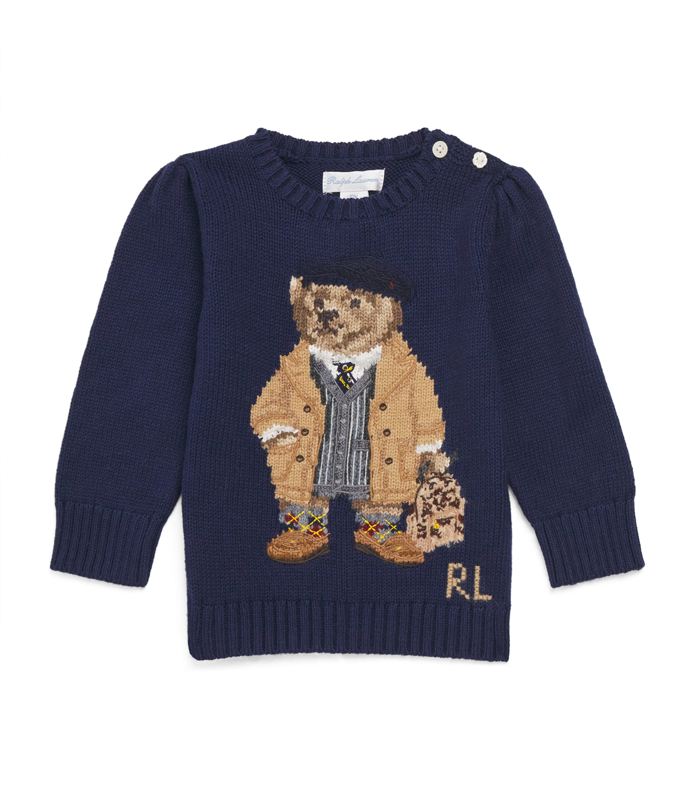 Ralph Lauren Kids Cotton Polo Bear Sweater (3-24 Months) Navy Image 1