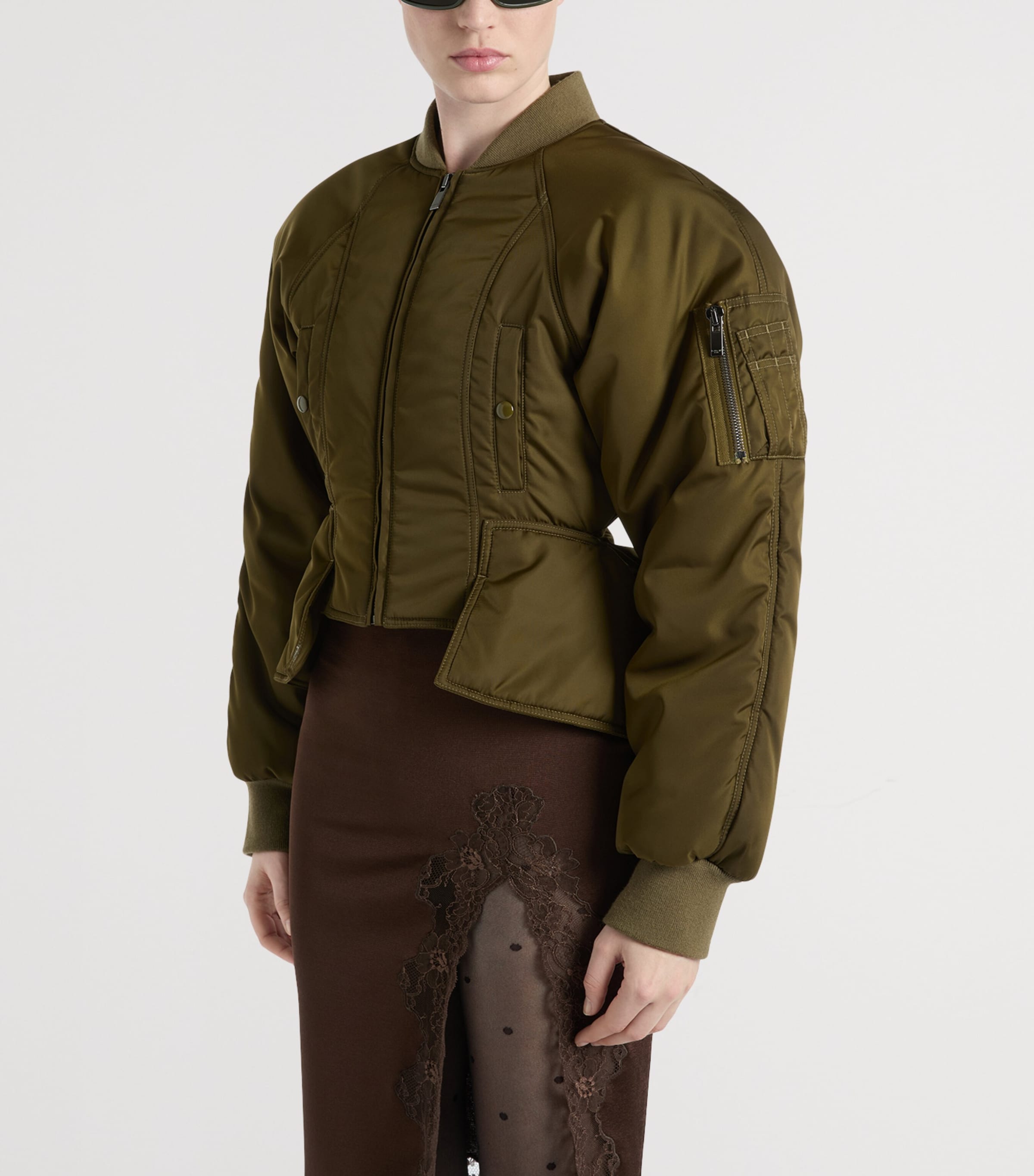 Balmain Womens Signature Bomber Jacket Khaki Olive Image 4