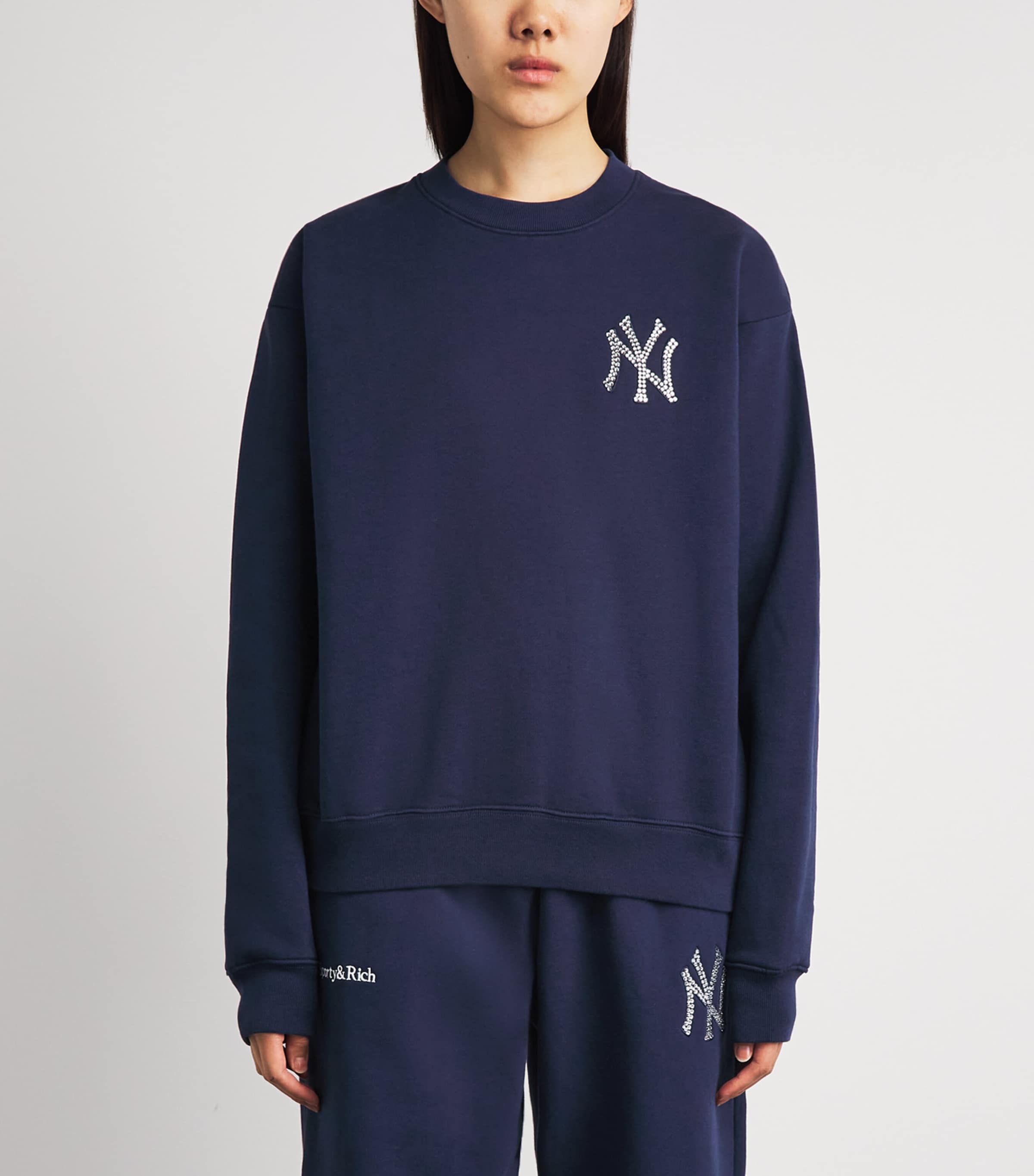 Sporty & Rich Womens x The New York Yankees Embellished Sweatshirt Dark Navy/white Image 4
