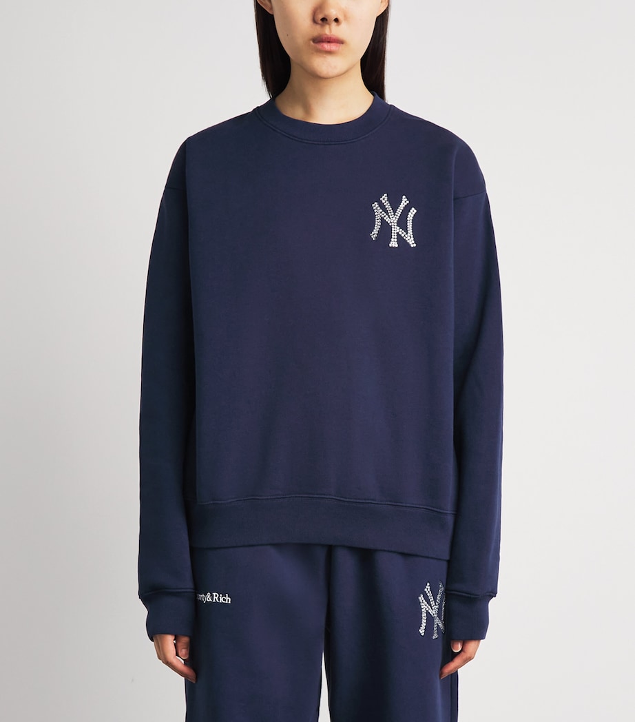 Sporty & Rich Womens x The New York Yankees Embellished Sweatshirt Dark Navy/white Image 4