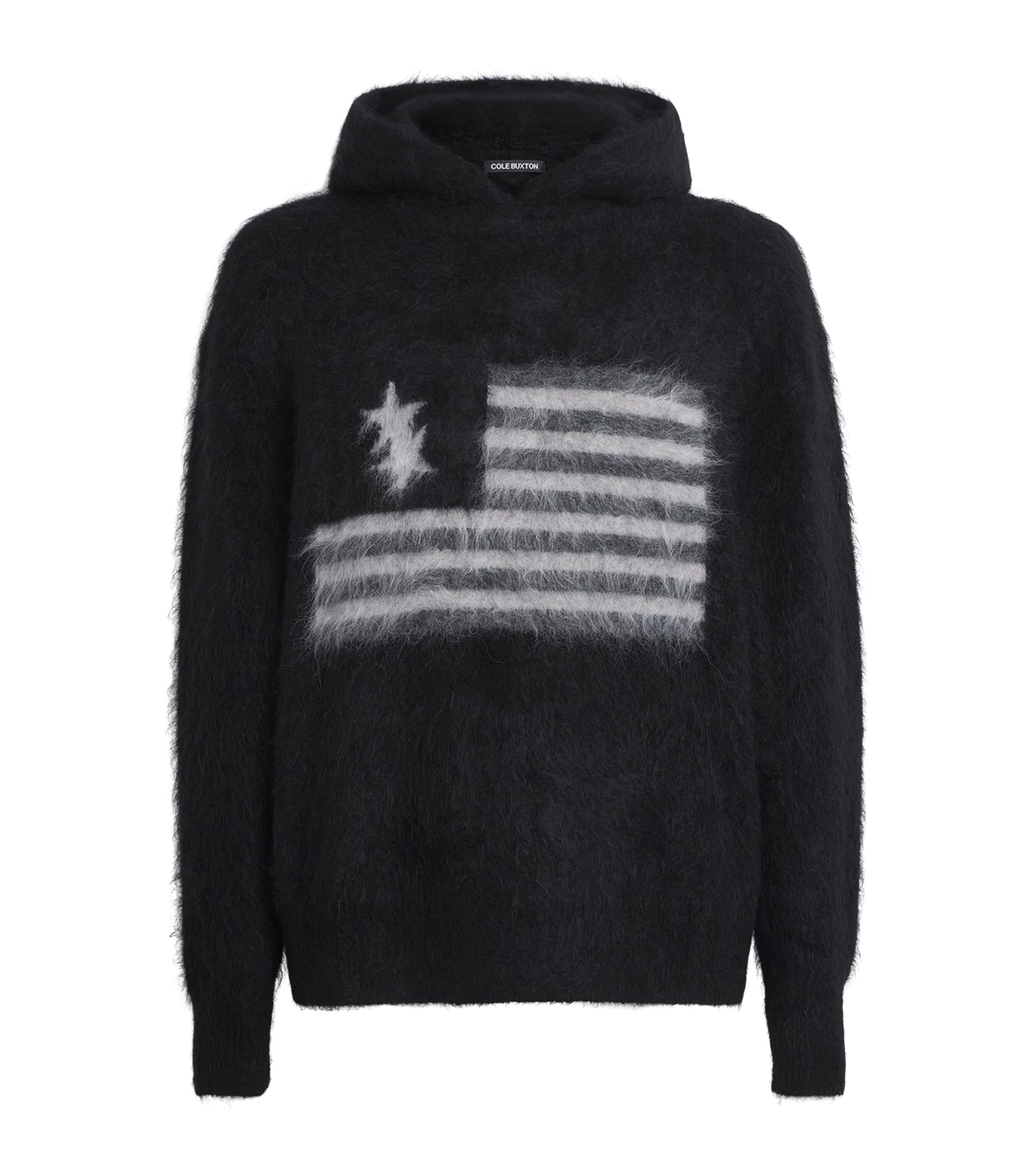 COLE BUXTON Mens Alpaca-Blend Flag Hoodie Black Image 1