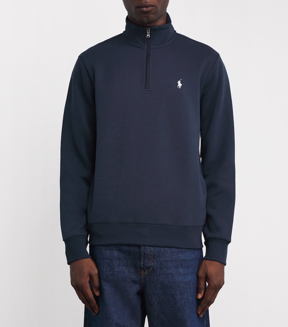 Cotton-Blend Quarter-Zip Sweatshirt BLUE Image 3