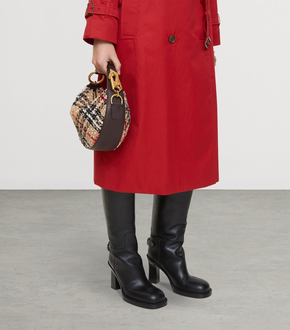 Leather and Bouclé Knight Arc Shoulder Bag SAND Image 2