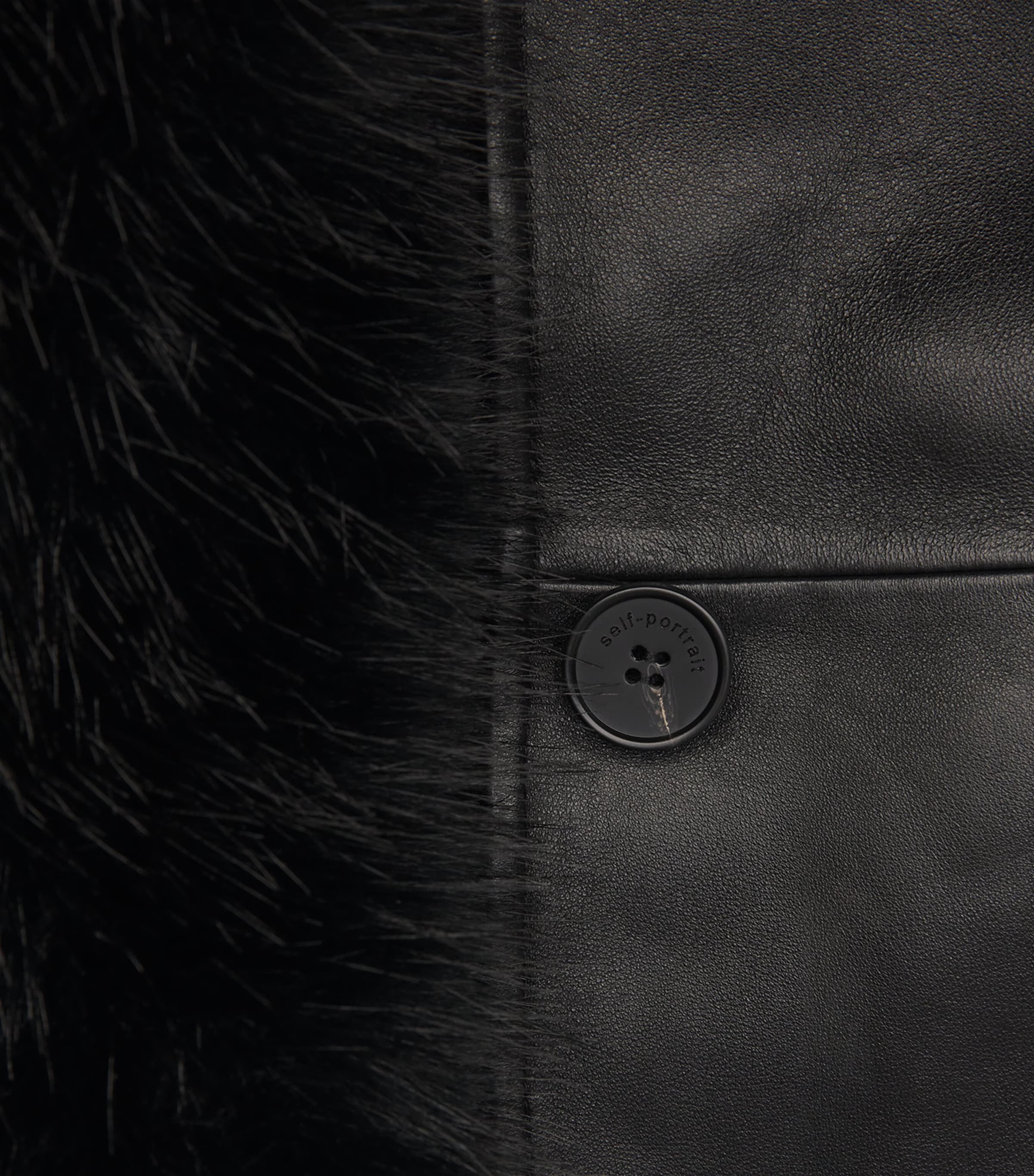 Leather Faux Fur-Trim Coat BLACK Image 5
