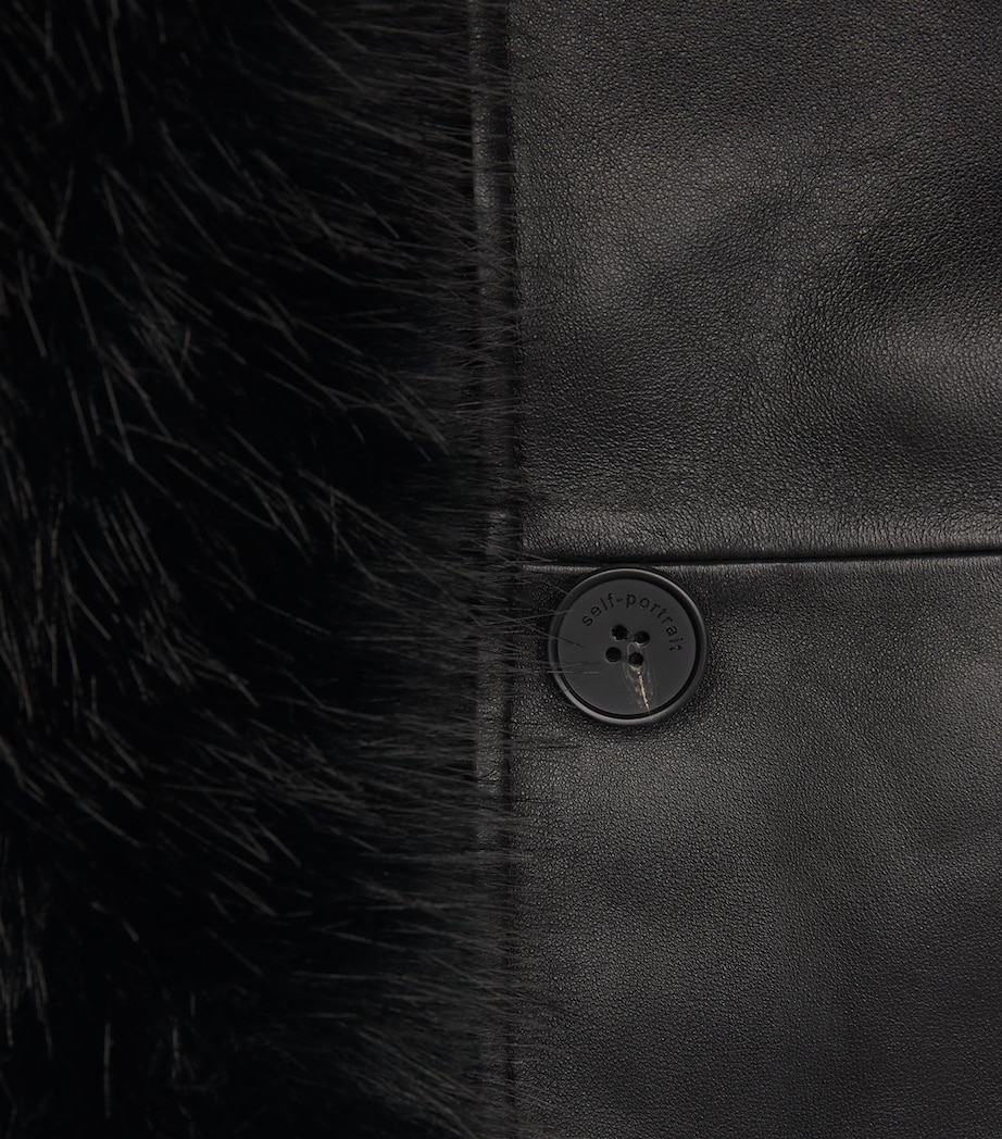 Leather Faux Fur-Trim Coat BLACK Image 5