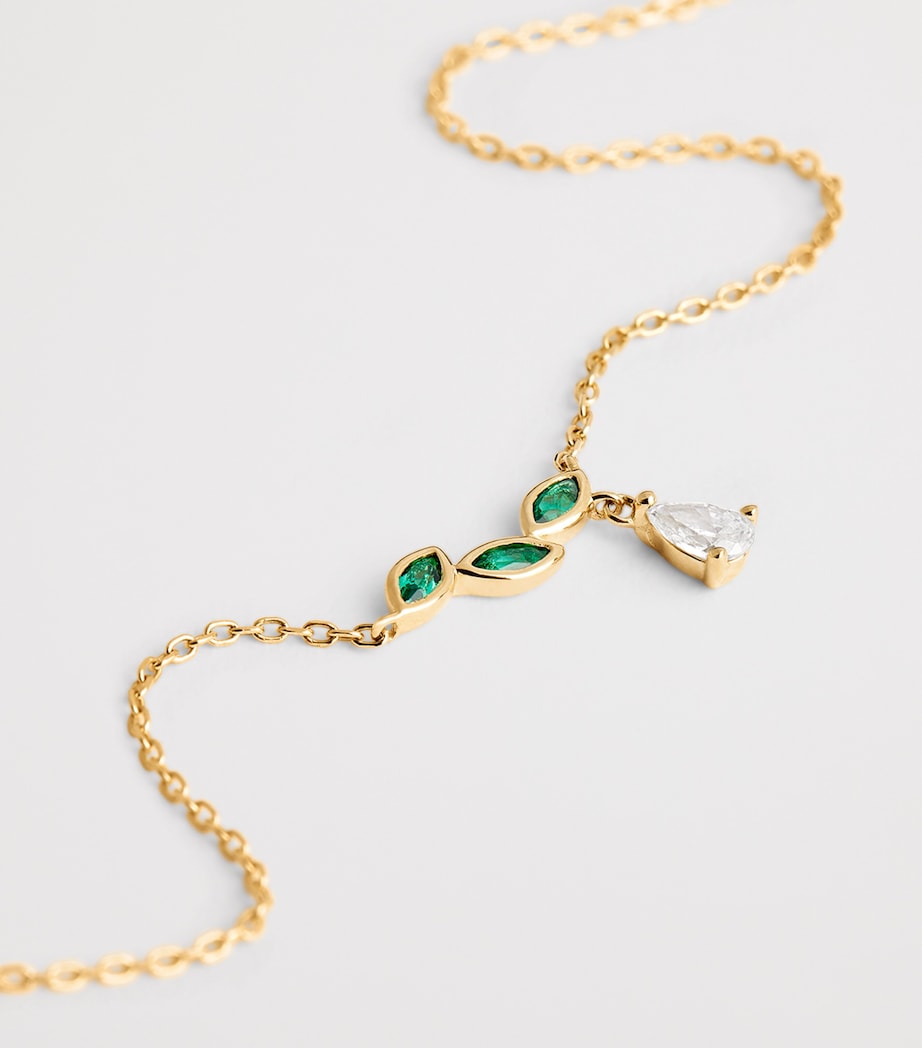 Astrid & Miyu Yellow Gold, Diamond and Emerald Necklace Gold Image 4