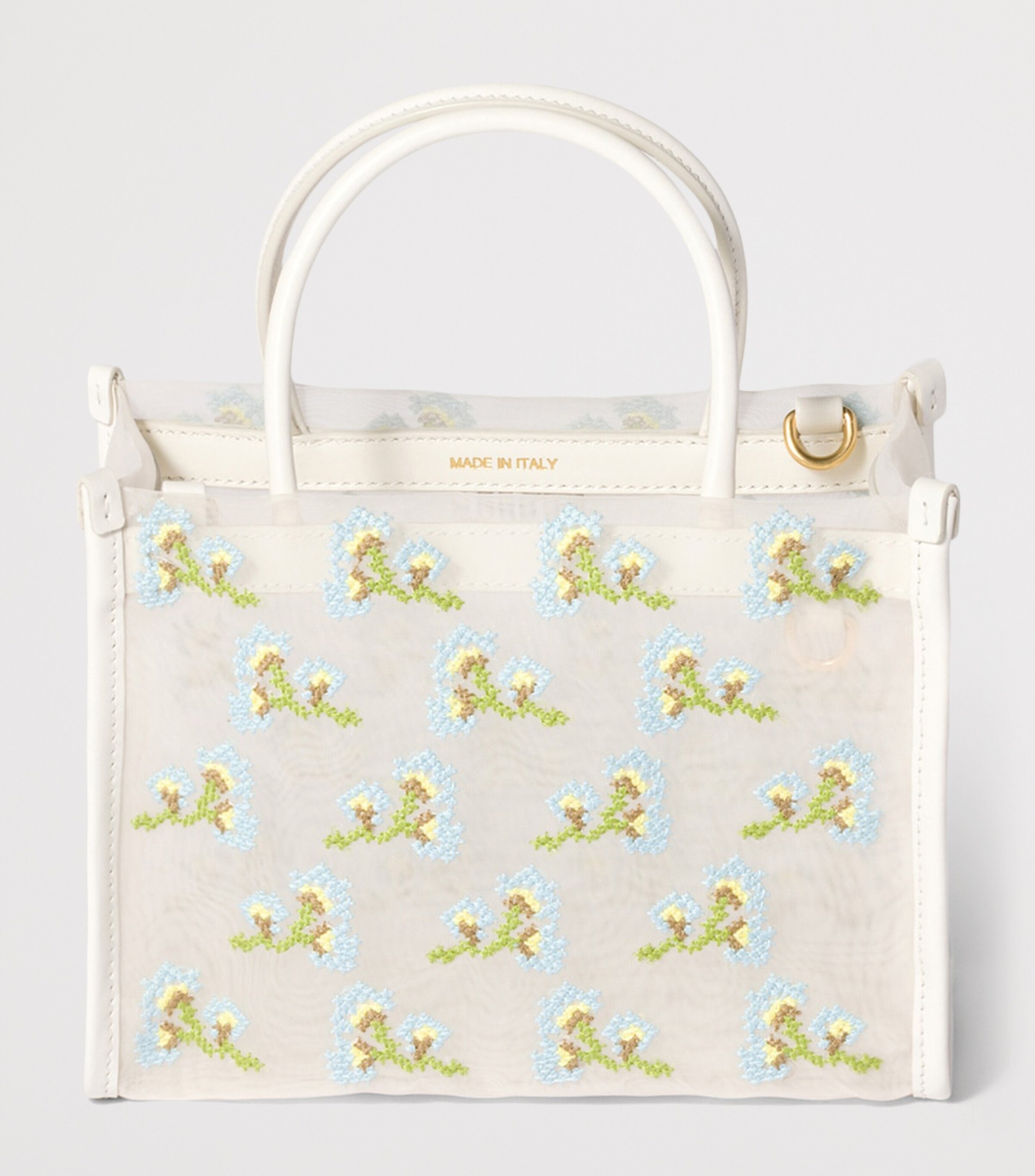Miu Miu Embroidered Mesh Top-Handle Bag White Image 3