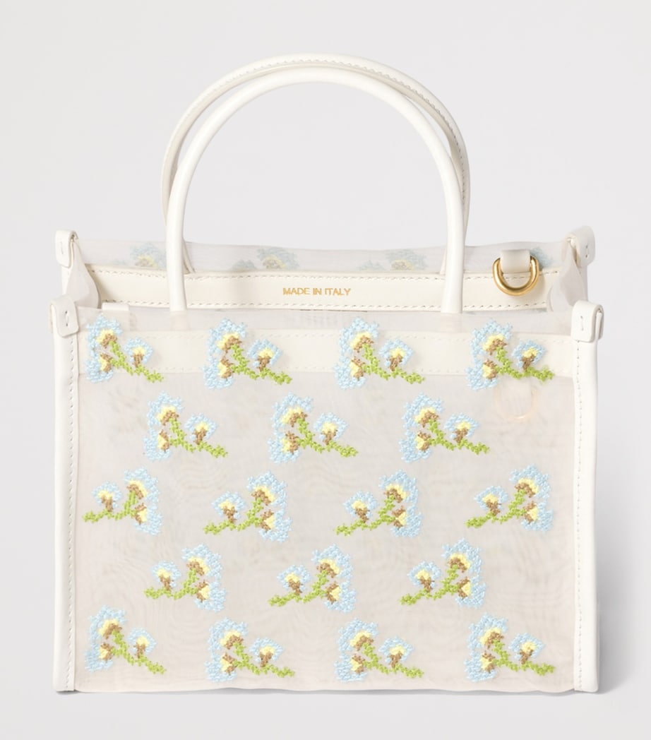 Miu Miu Embroidered Mesh Top-Handle Bag White Image 3