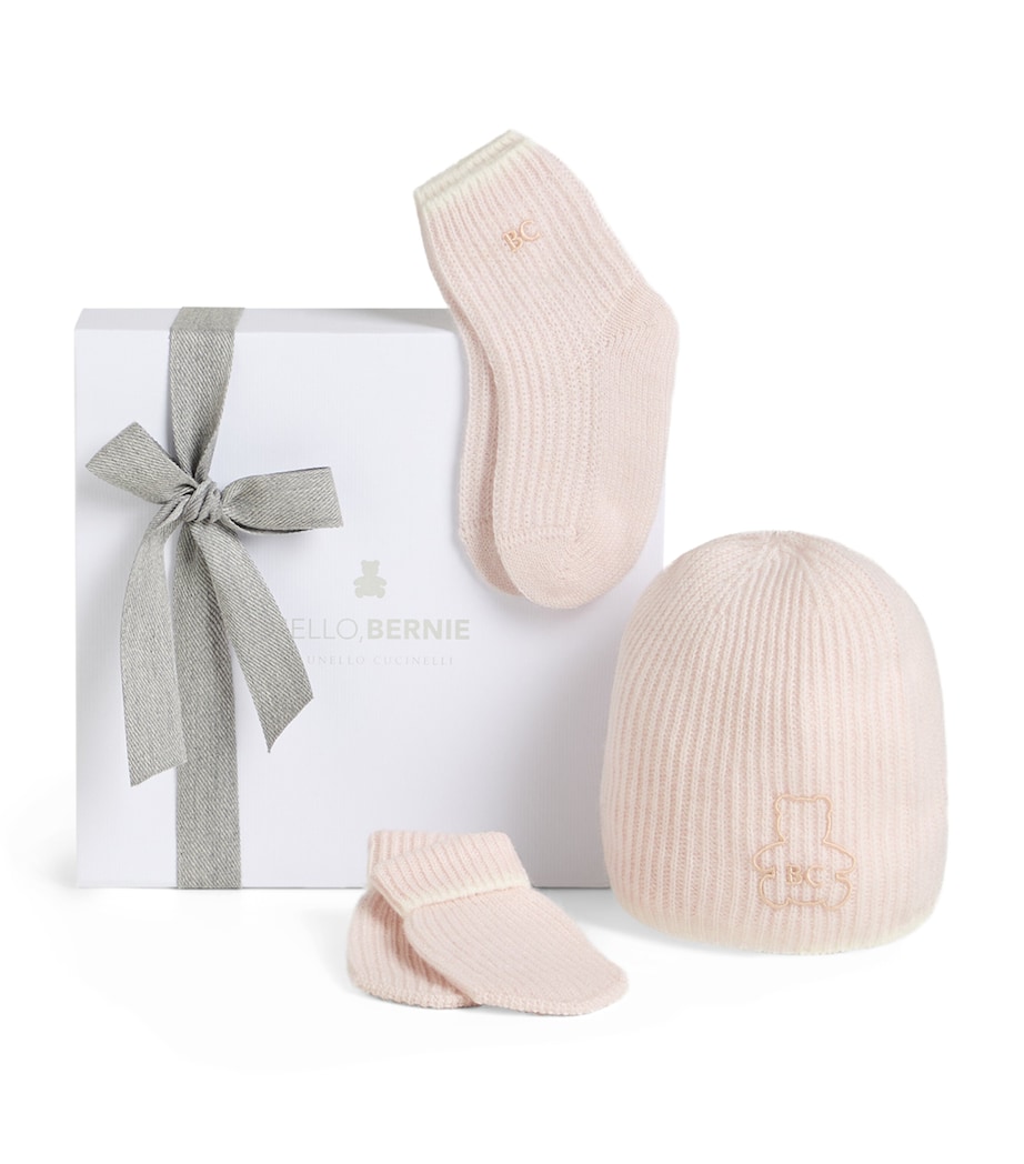 Brunello Cucinelli Kids Cashmere Rib Beanie, Mittens and Socks Set Image 1