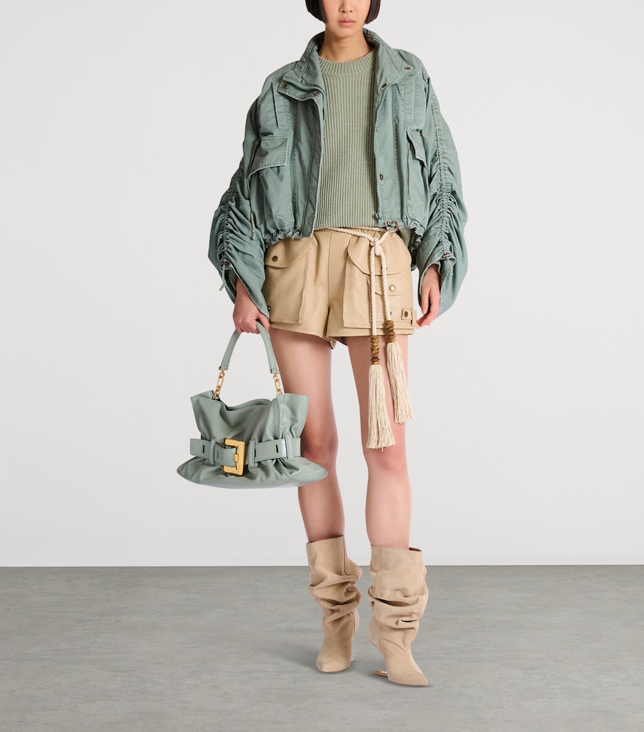 Balmain Medium Leather Anthem Shoulder Bag Faded Green Image 2