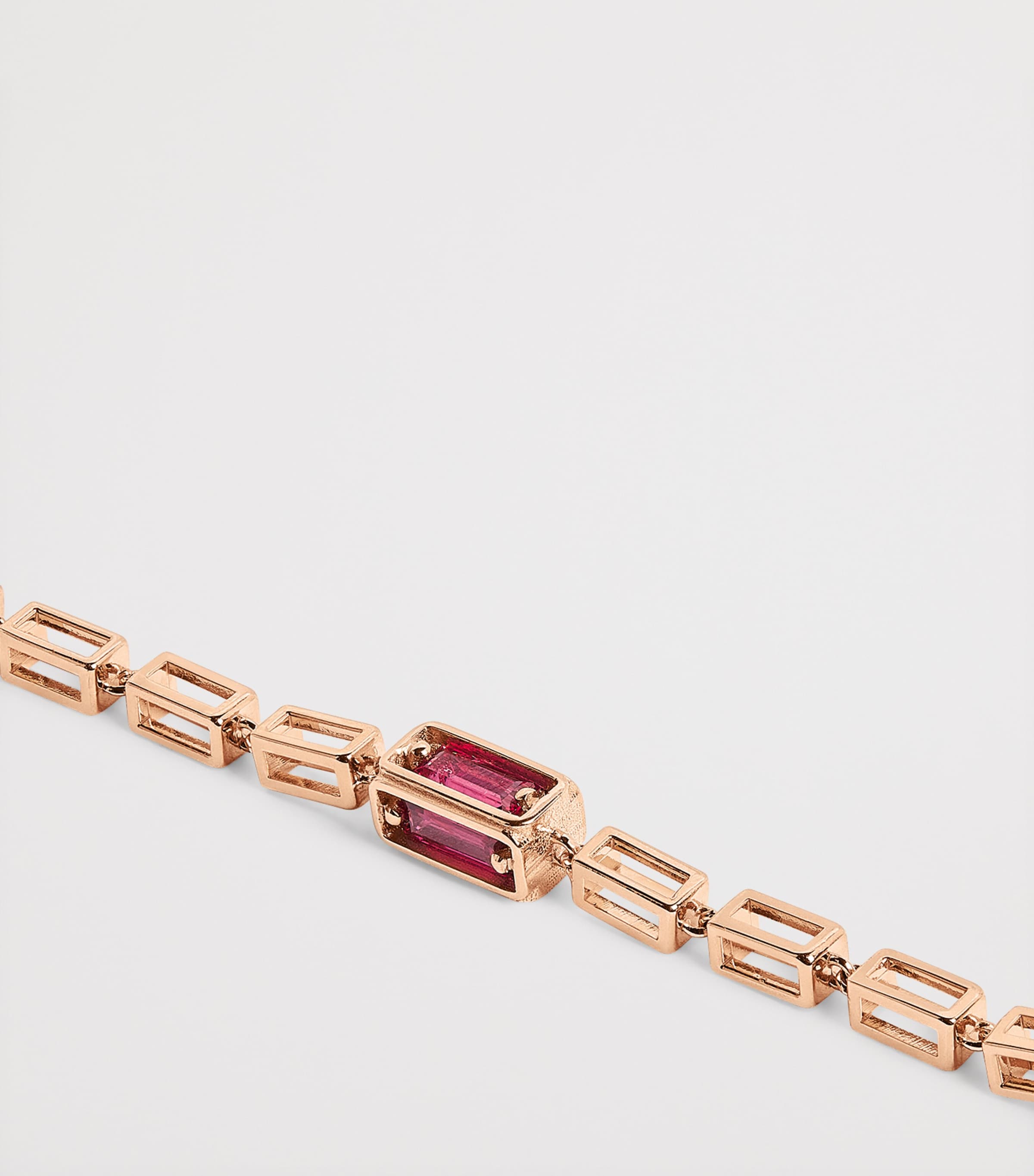Rose Gold and Ruby Block Chain Bracelet 18K RG/R Image 3