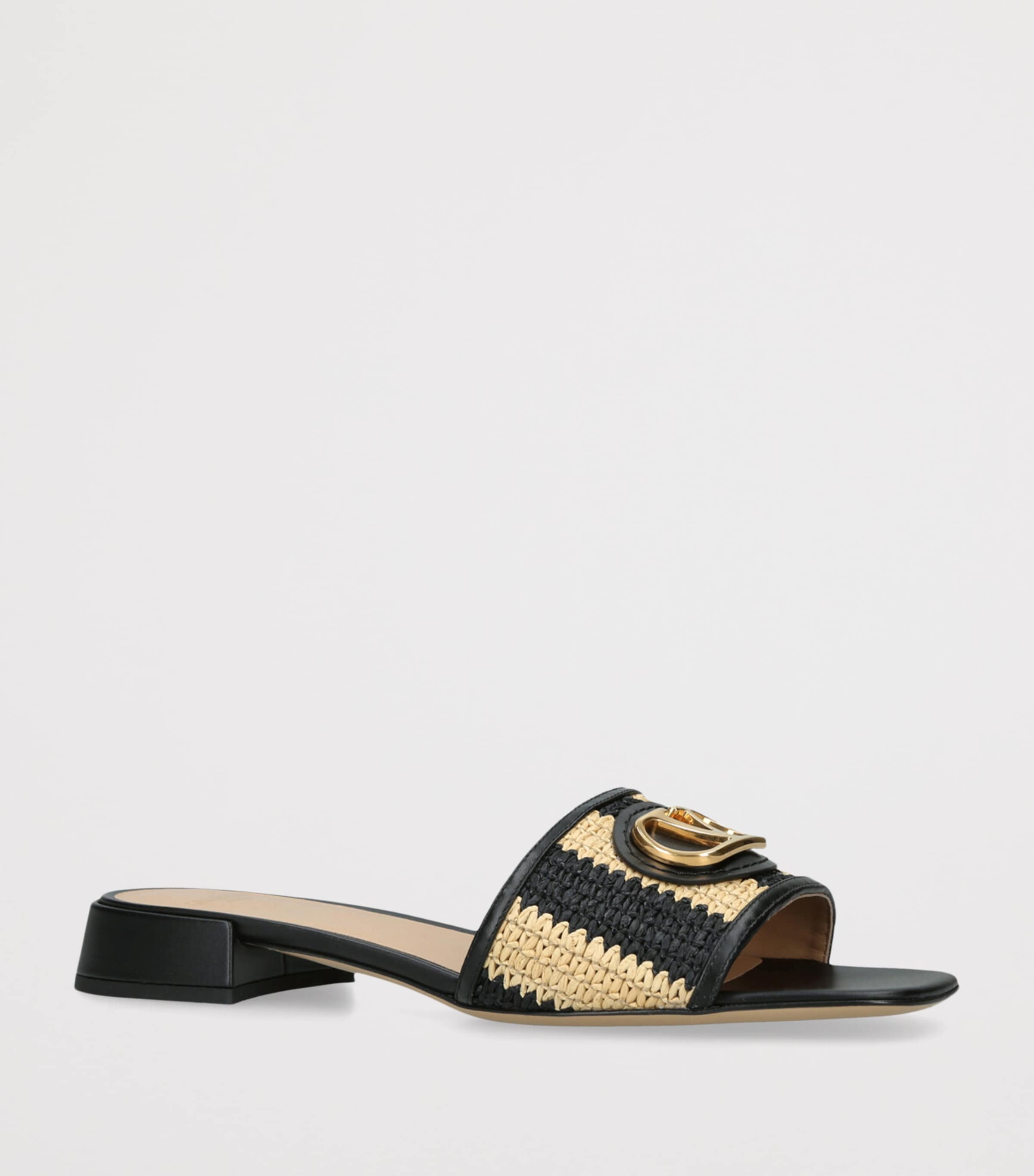 Valentino Garavani Raffia Crochet VLogo Slides Blk/beige Image 3