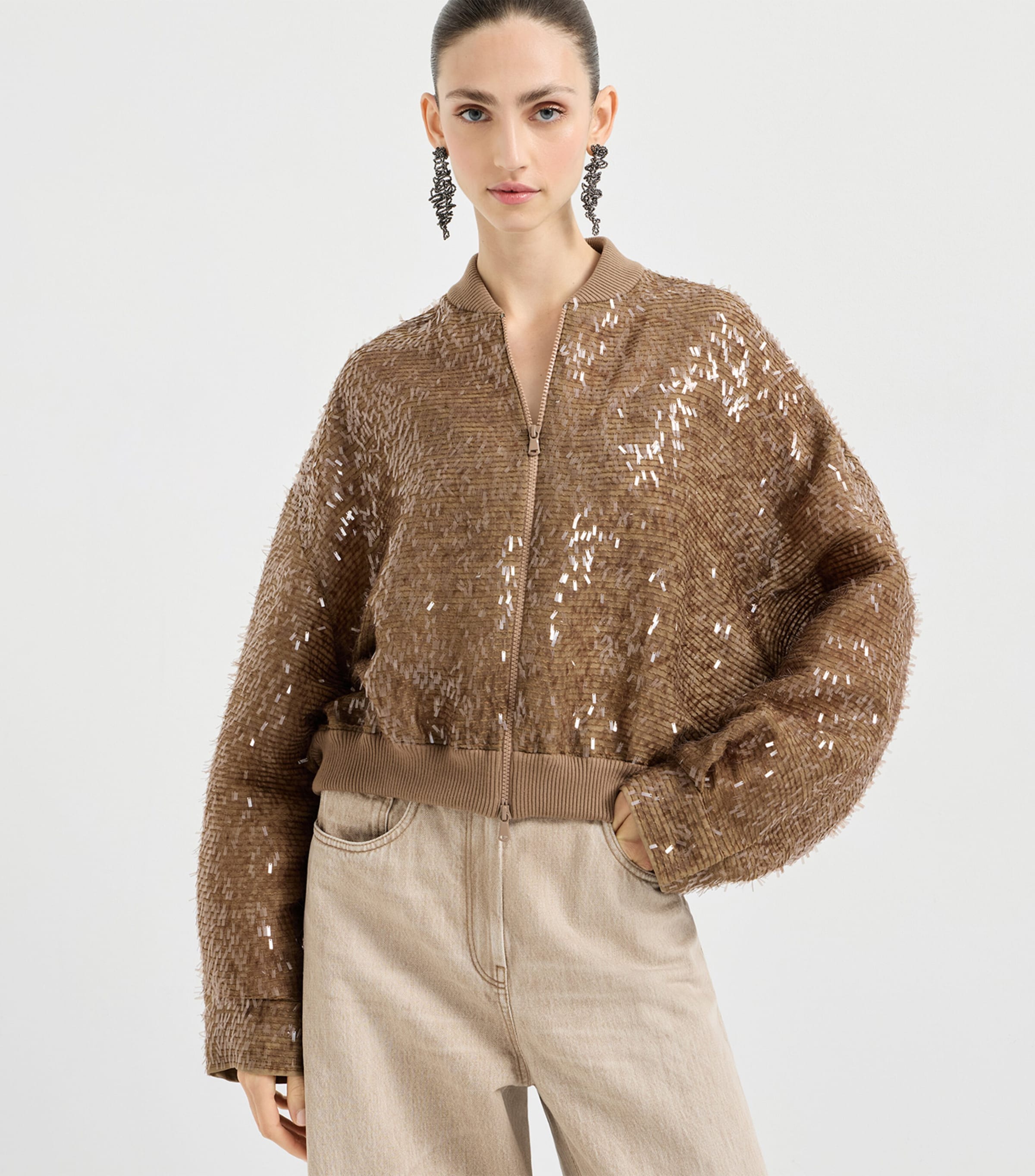 Brunello Cucinelli Womens Embellished Bomber Jacket Image 2