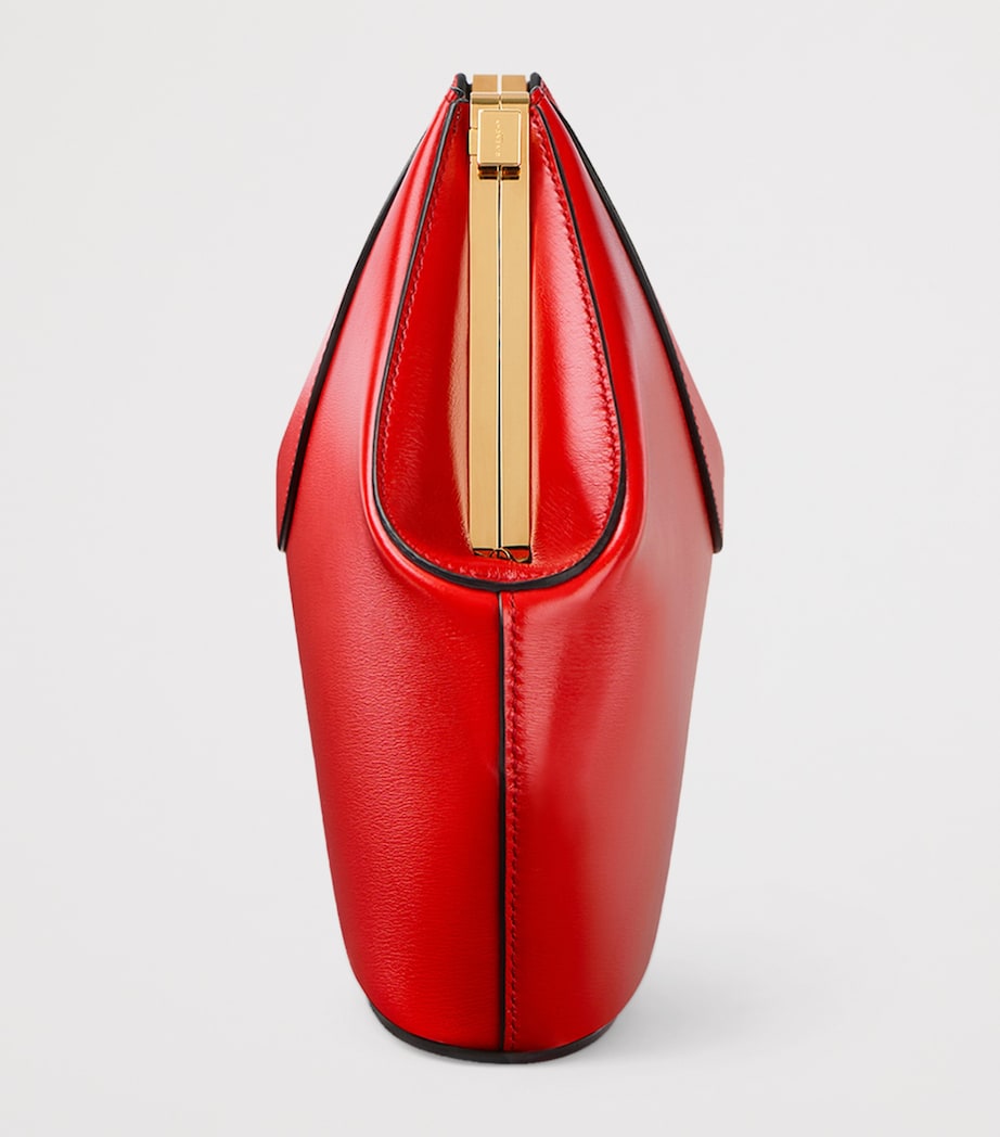 Leather Facet Clutch Bag DEEP RED Image 3