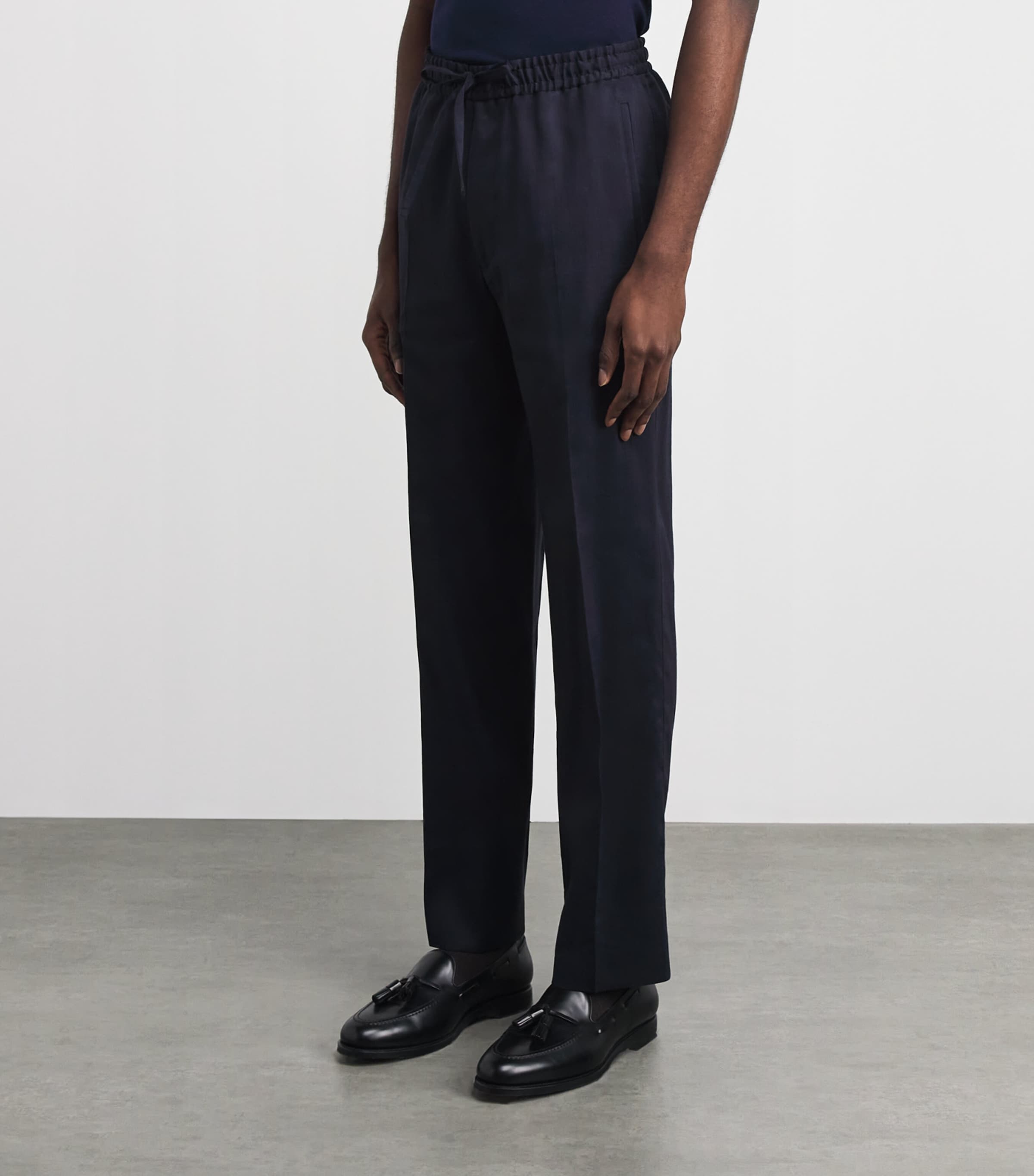 Corneliani Mens Linen-Virgin Wool-Mohair Drawstring Trousers Navy Blue Image 4