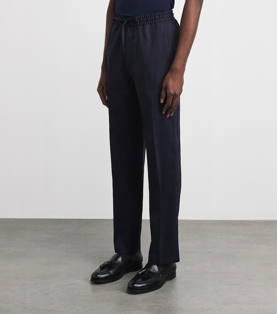 Corneliani Mens Linen-Virgin Wool-Mohair Drawstring Trousers Navy Blue Image 4