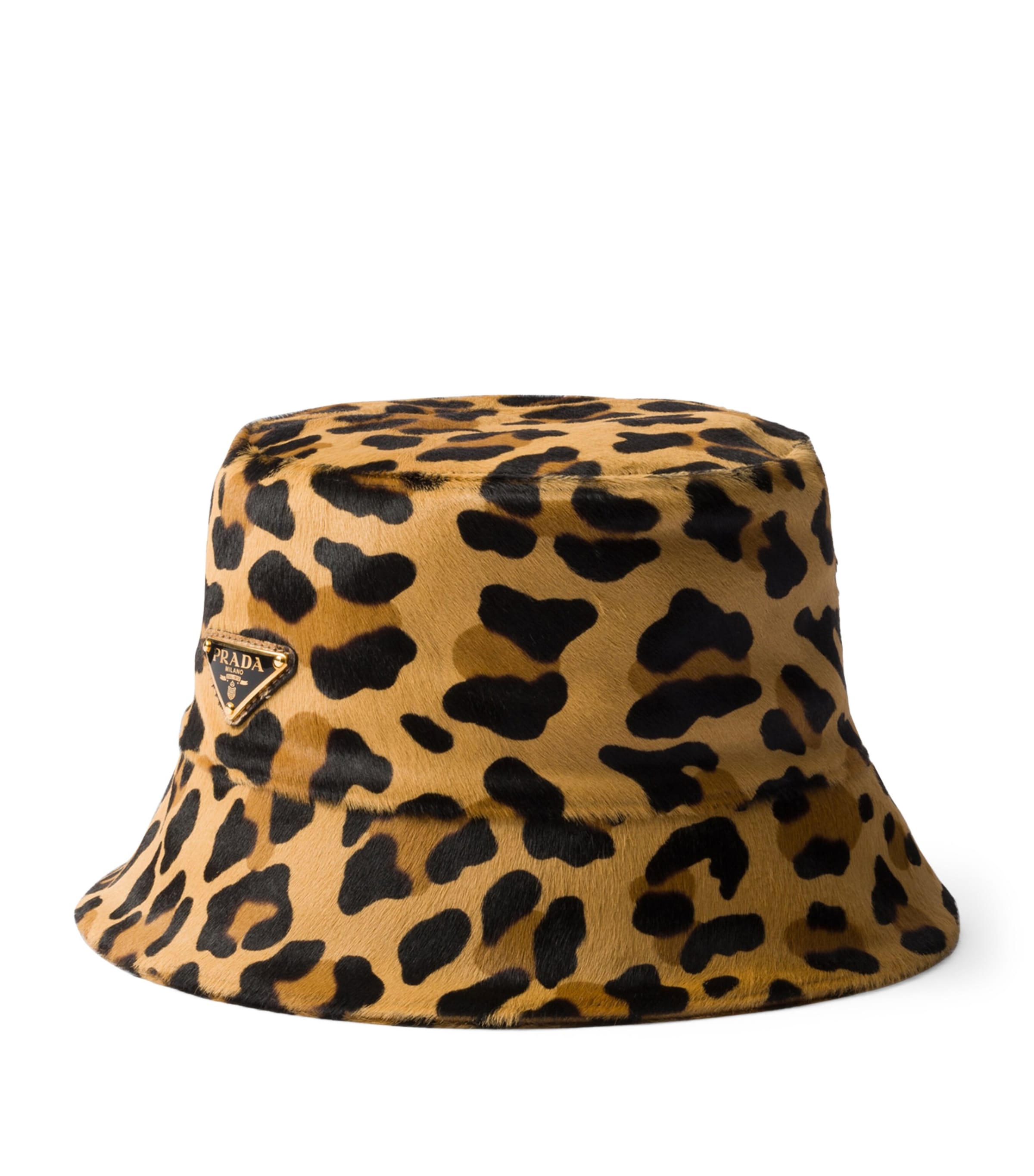 Prada Neutral Leopard Print Leather Bucket Hat Harrods UK