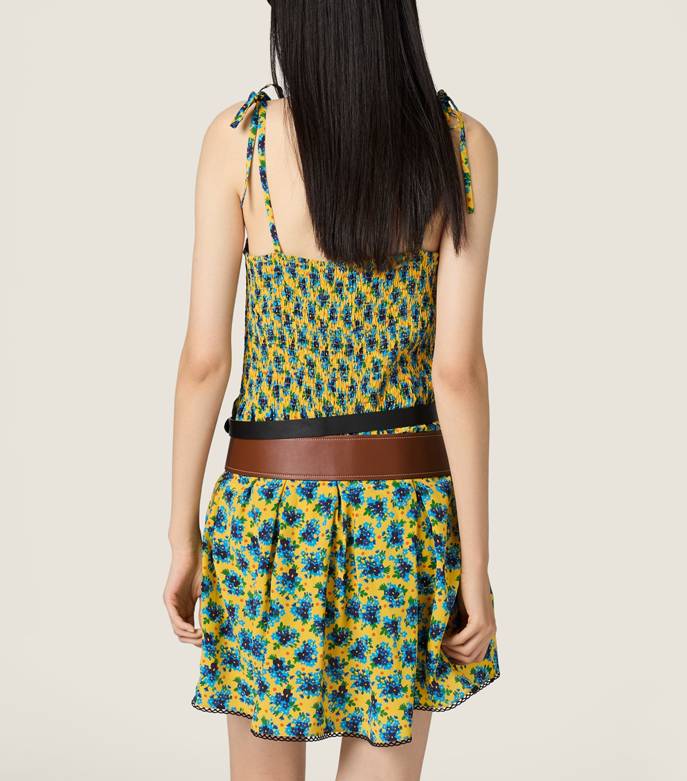 Miu Miu Womens Silk Crepe de Chine Mini Dress Yellow Image 3