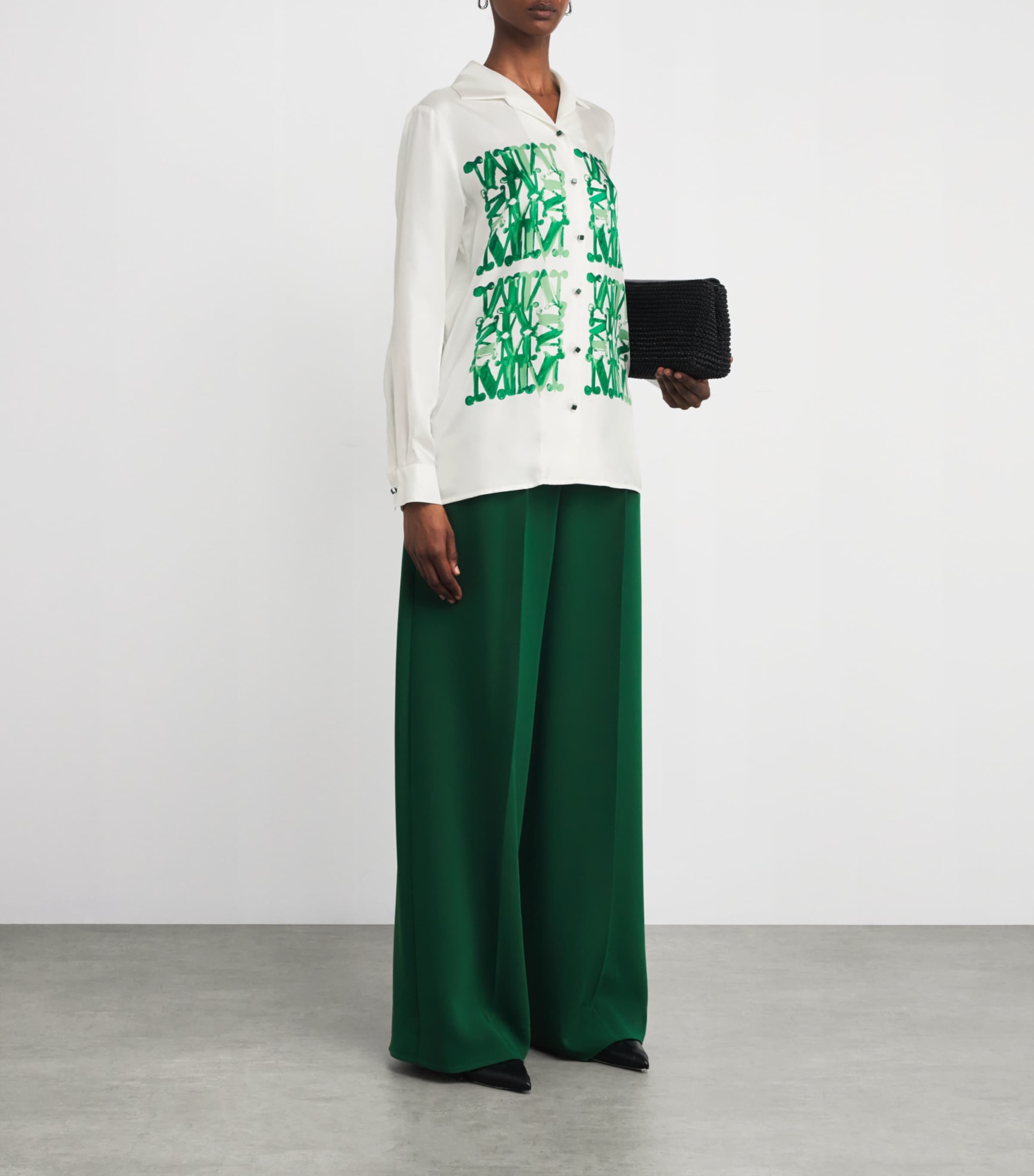 Max Mara Green Silk Monogram Print Shirt | Harrods US