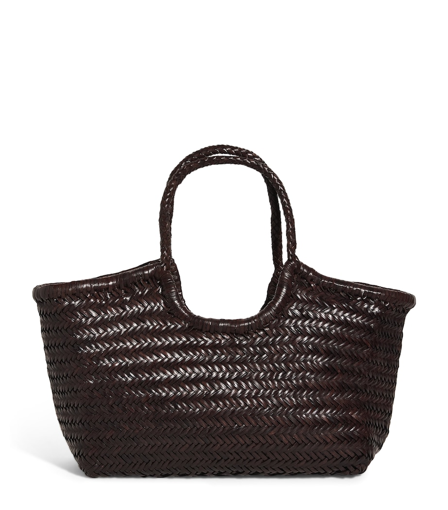 Large Leather Woven Nantucket Tote Bag DARK BROWN Image 1