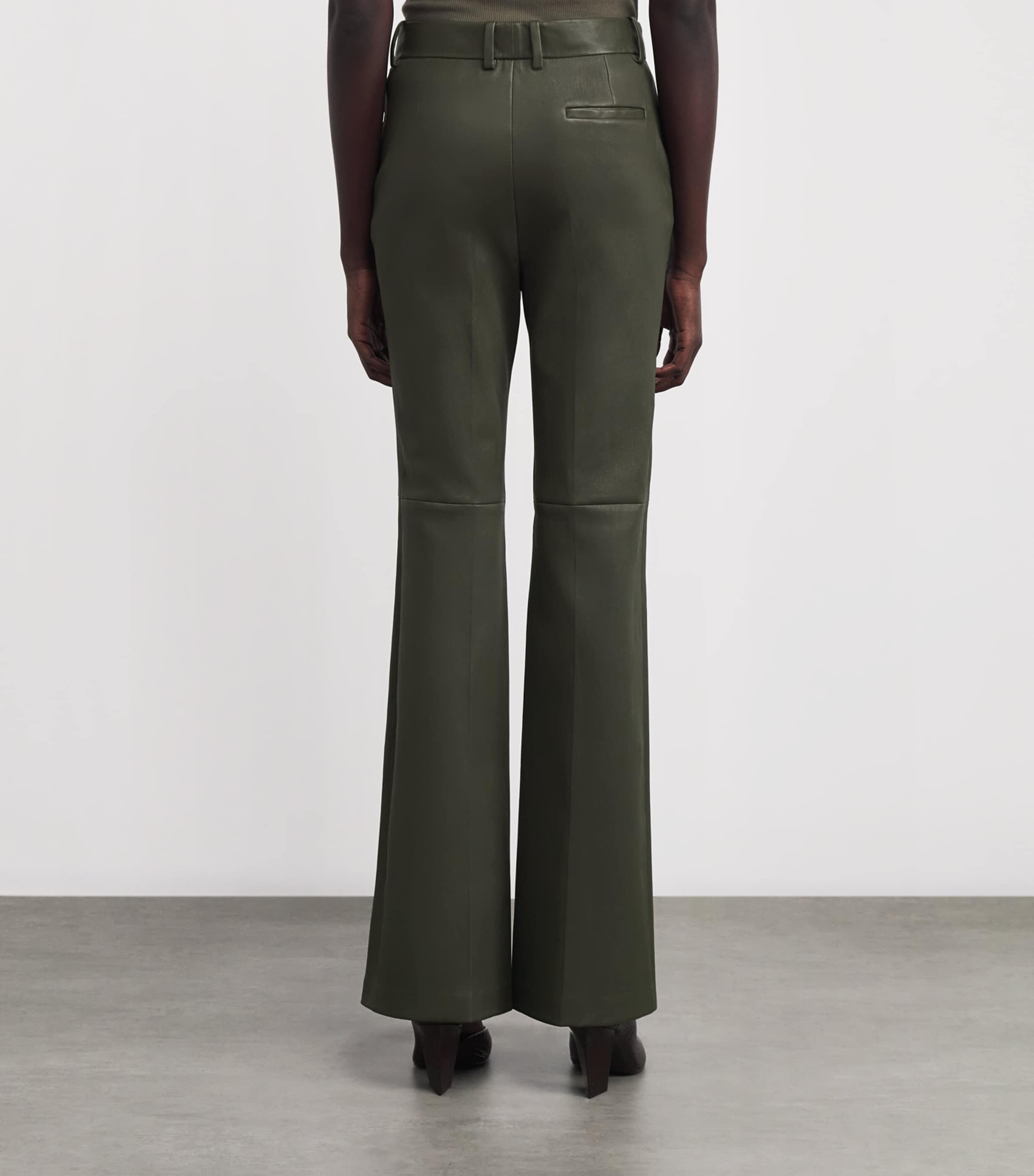 Joseph Womens Tafira Flared Leather Trousers Palm Leaf Image 4
