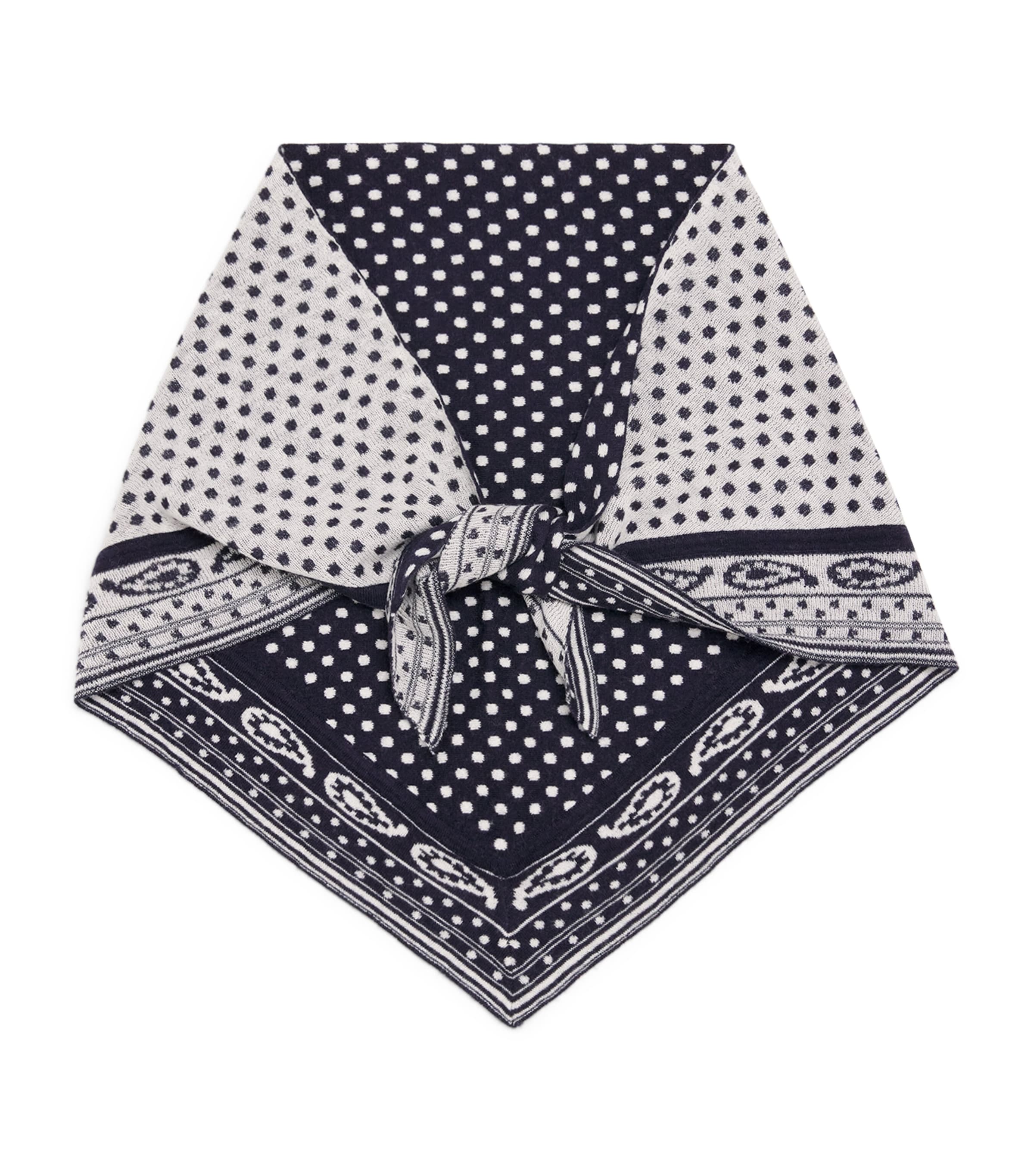 Wool-Cashmere Reversible Paisley Scarf NAVY POLKA DOT Image 1
