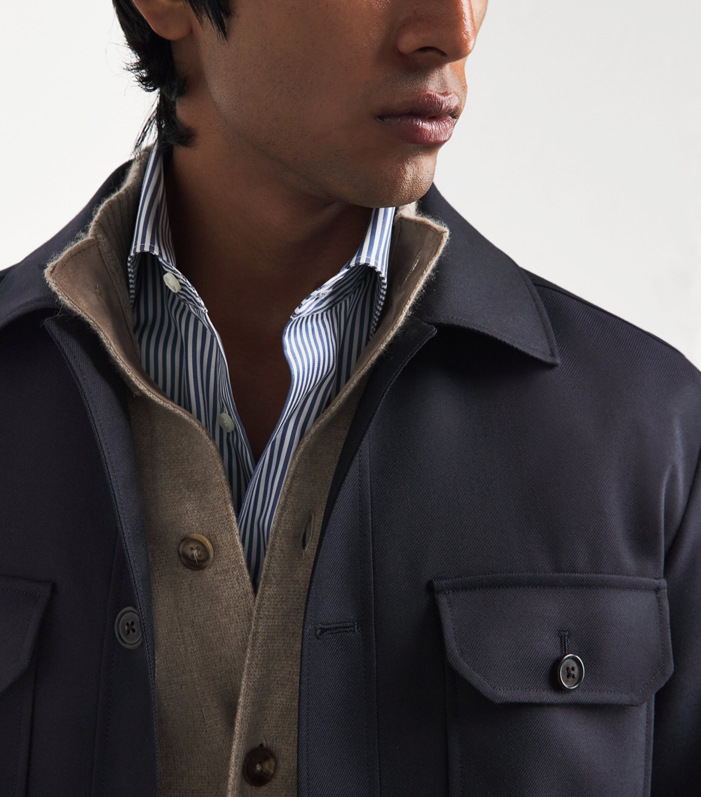 Corneliani Mens Water-Repellent Techwool Overshirt Dark Blue Image 3
