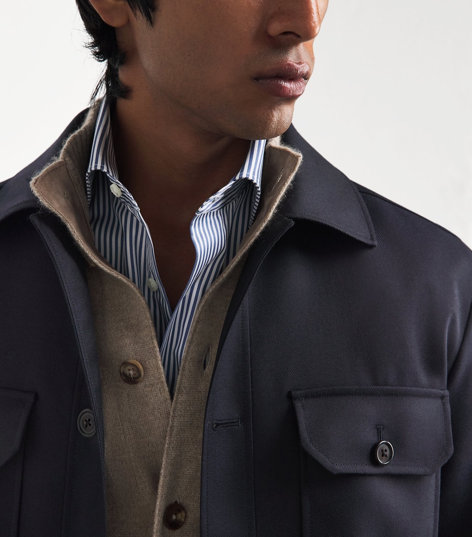 Corneliani Mens Water-Repellent Techwool Overshirt Dark Blue Image 3
