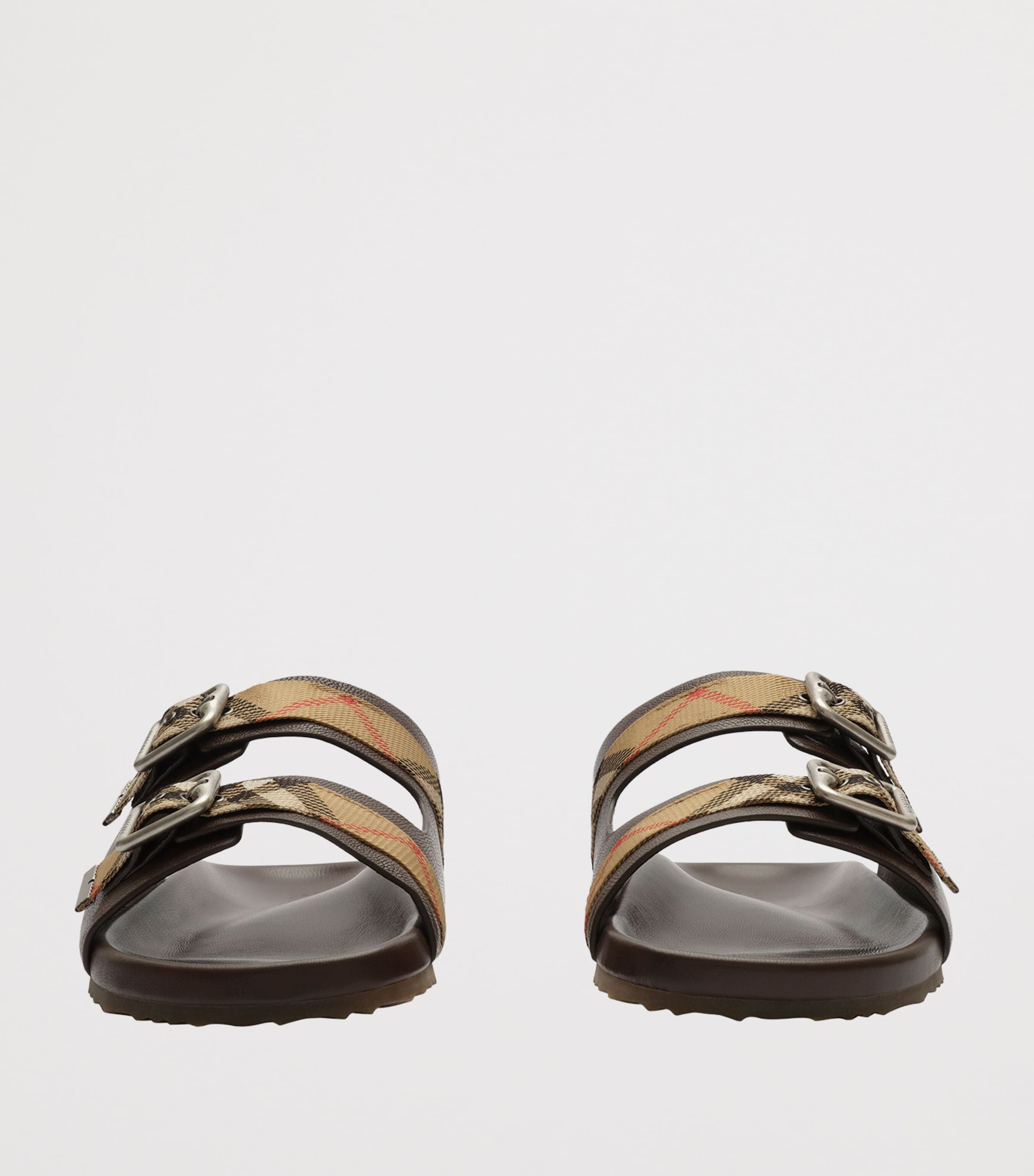 Burberry Leather Check Urchin Slides Mid Brown Image 2