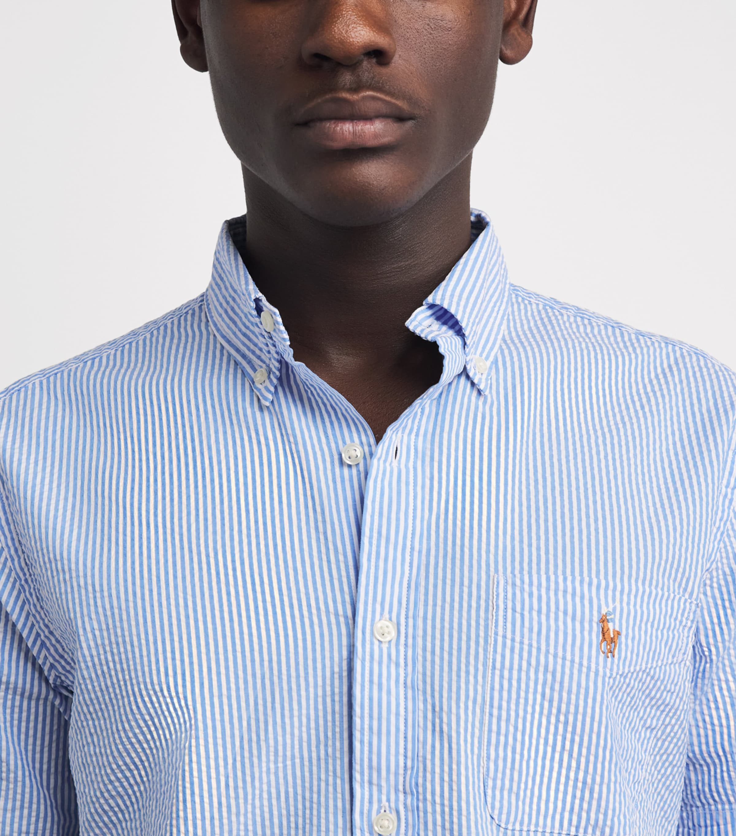 Polo Ralph Lauren Mens Cotton Seersucker Stripe Short-Sleeve Shirt Blue/white Image 3