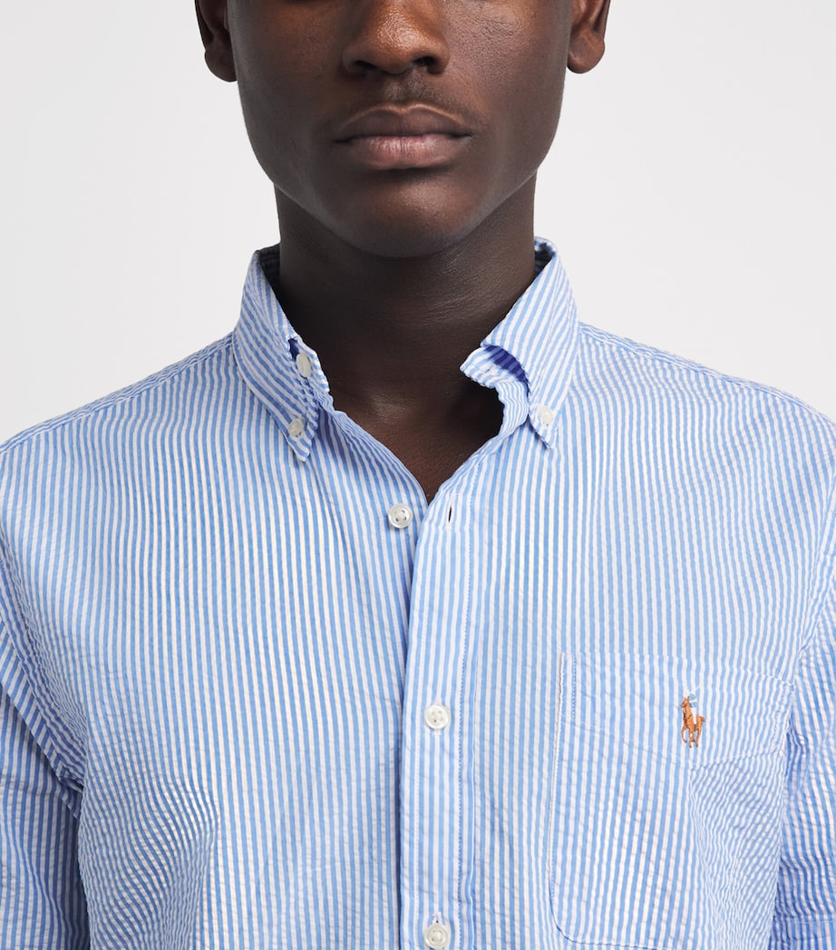 Polo Ralph Lauren Mens Cotton Seersucker Stripe Short-Sleeve Shirt Blue/white Image 3